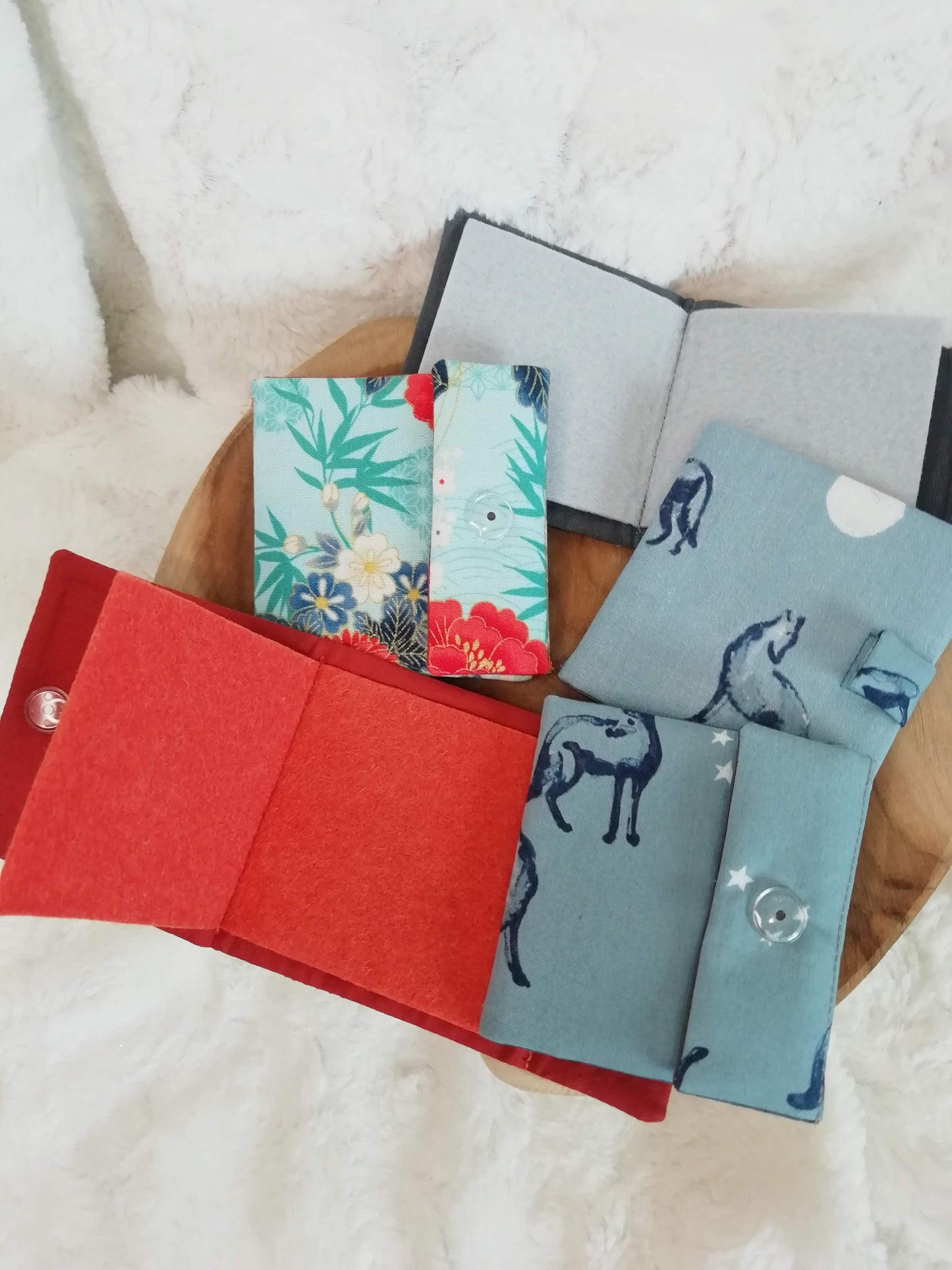 Needlepoint notebook / travel needle holder "Wolves" "Japanese flowers"