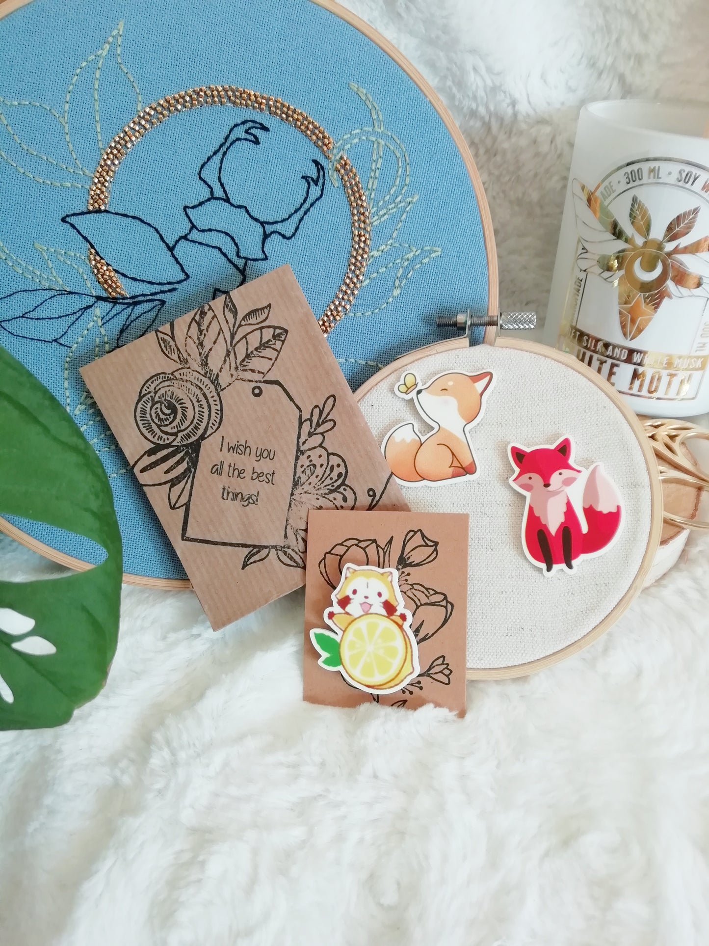 Magnetic needle holder / needle minder "Red panda and lemon", "Fox" or "Fox and butterfly"