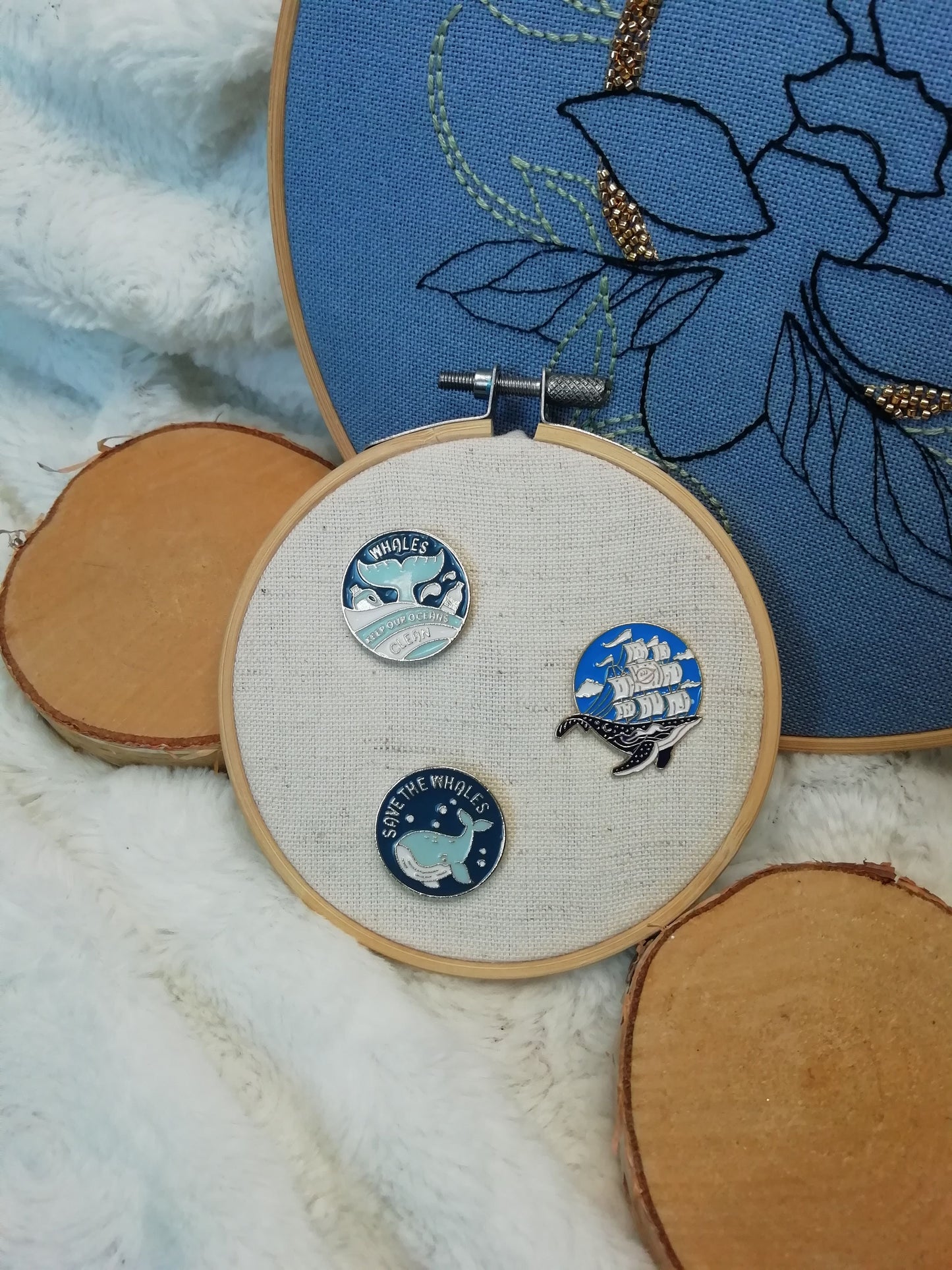 Magnetic needle holder for embroidery "Save the whales", "Oceans clean" and "Whale boat"