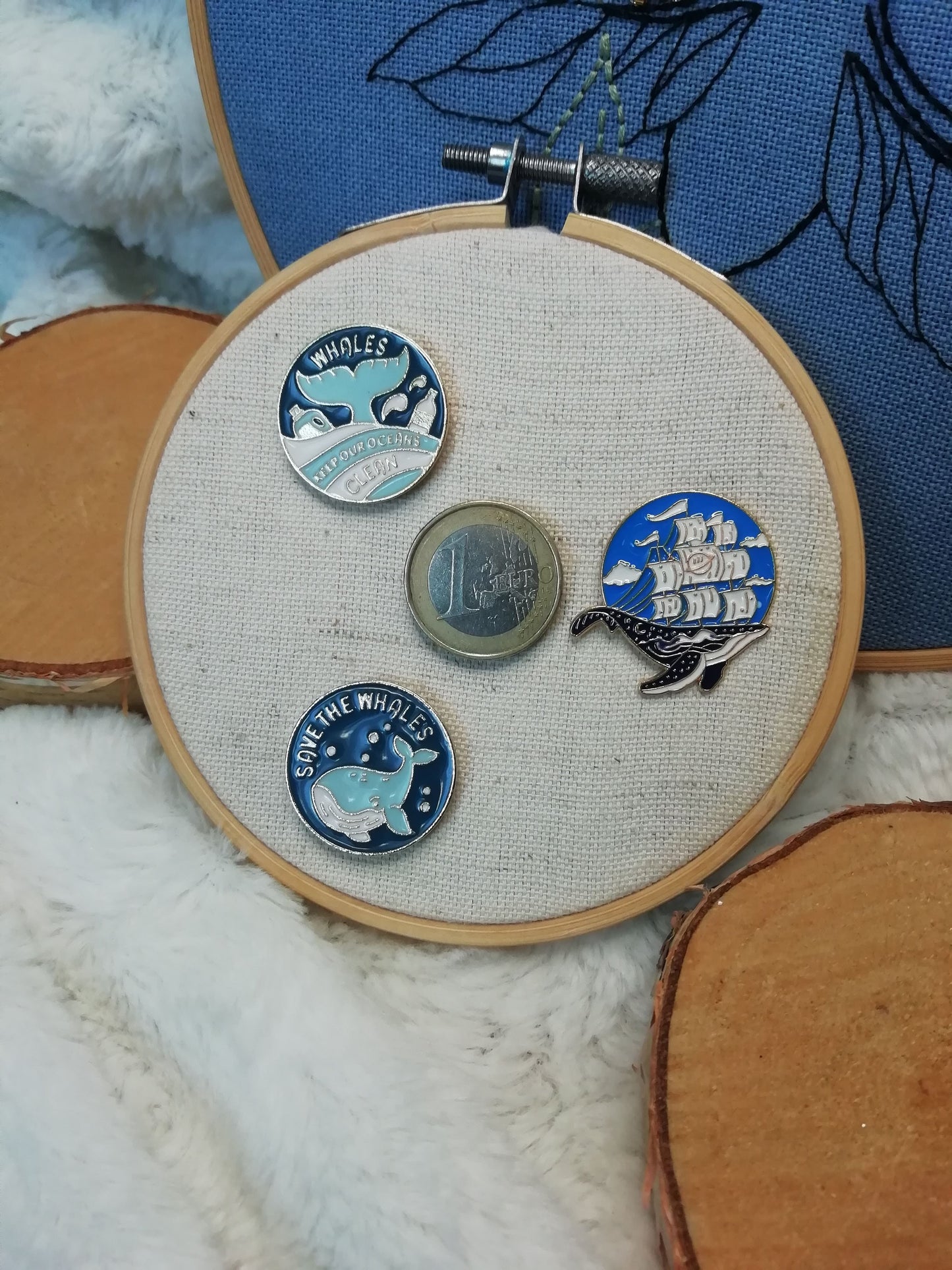 Magnetic needle holder for embroidery "Save the whales", "Oceans clean" and "Whale boat"