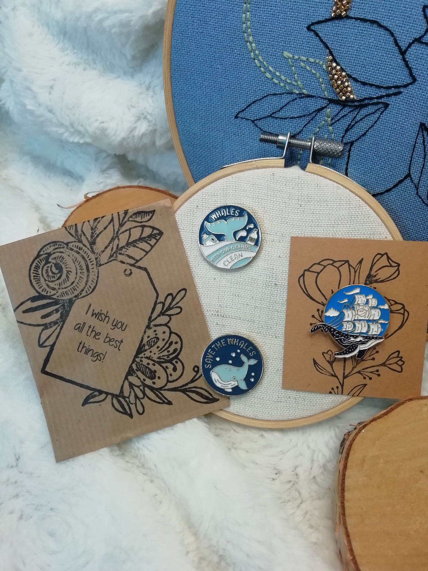 Magnetic needle holder for embroidery "Save the whales", "Oceans clean" and "Whale boat"