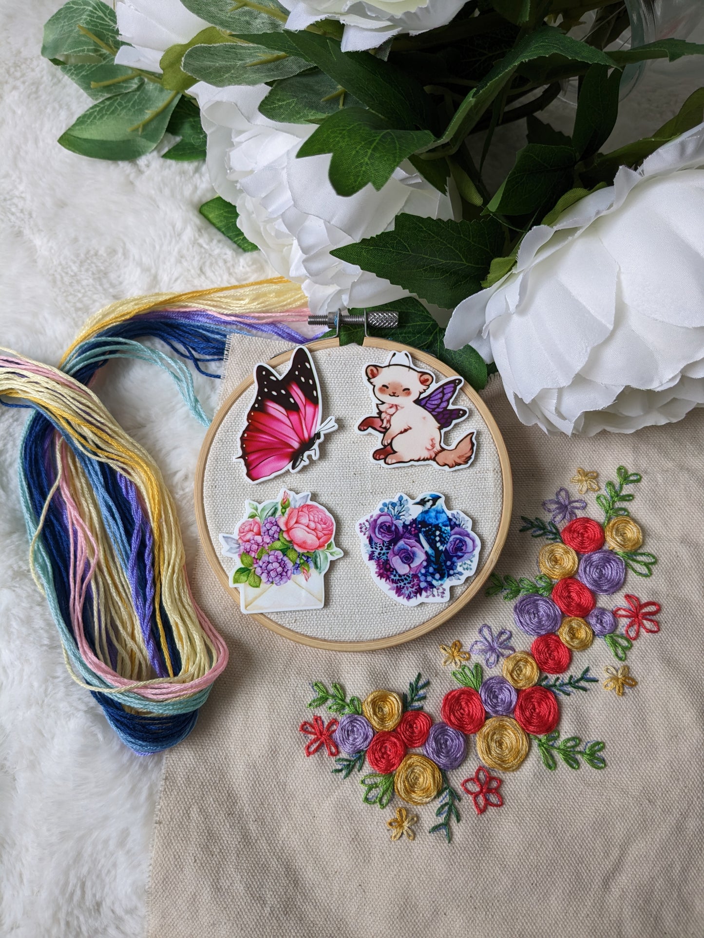 Magnetic needle holder / needle minder "Envelope and peony", "Fairy ferret", "Pink butterfly" or "Bird and flowers"