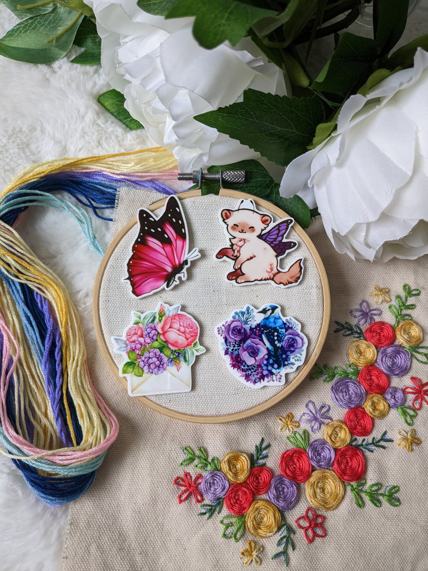 Magnetic needle holder / needle minder "Envelope and peony", "Fairy ferret", "Pink butterfly" or "Bird and flowers"