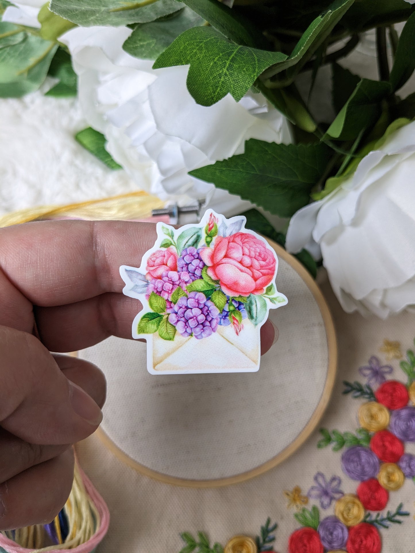 Magnetic needle holder / needle minder "Envelope and peony", "Fairy ferret", "Pink butterfly" or "Bird and flowers"
