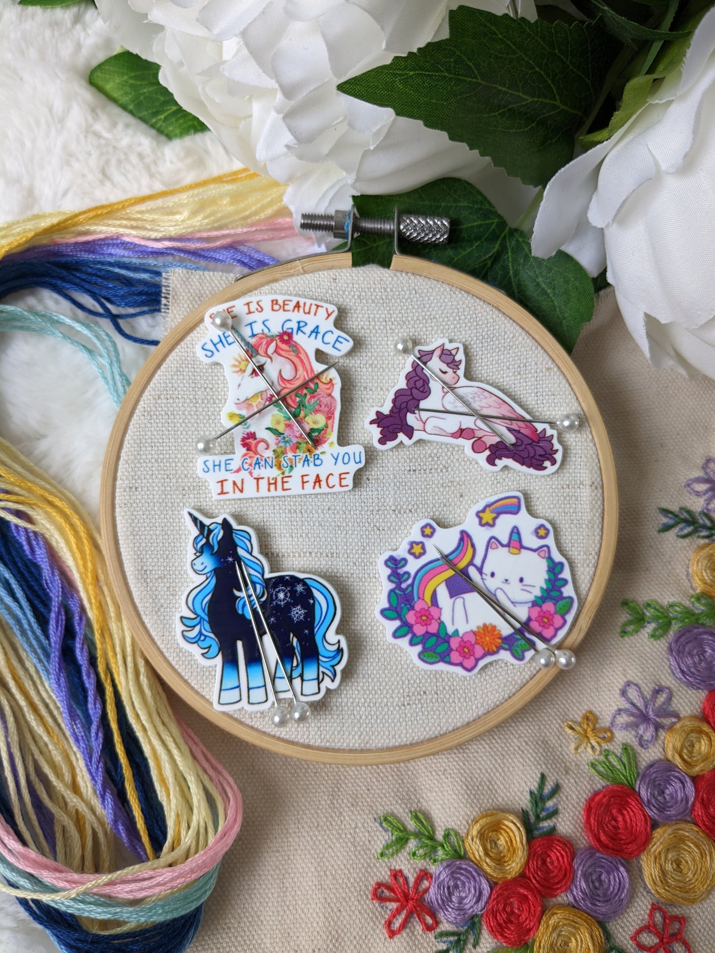 Magnetic needle holder / needle minder "Blue Unicorn", "Pegasus", "Unicorn Cat" or "Unicorn in the face"