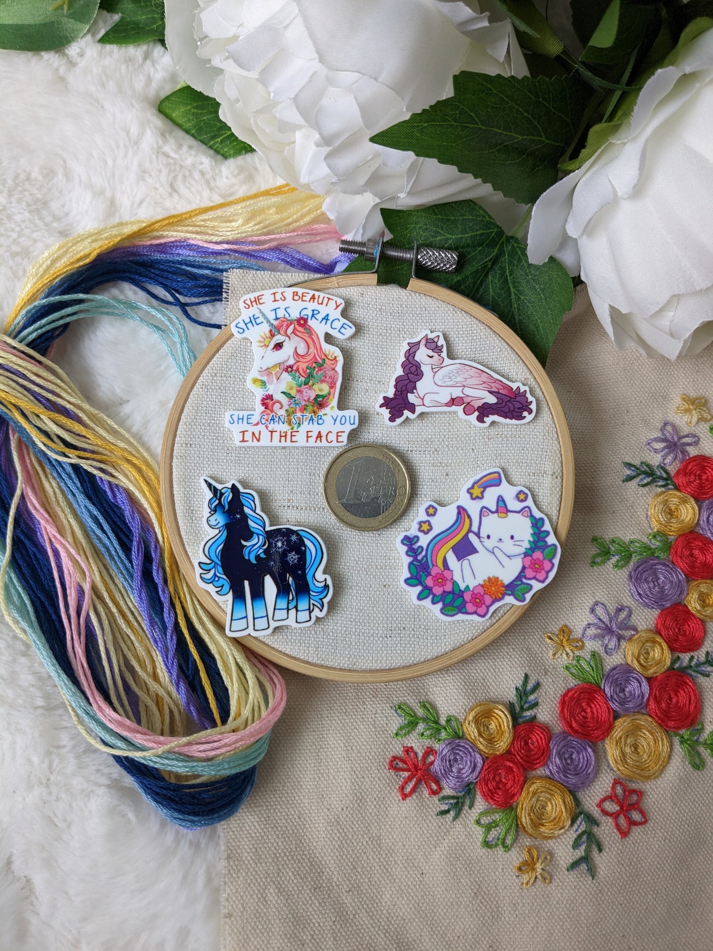 Magnetic needle holder / needle minder "Blue Unicorn", "Pegasus", "Unicorn Cat" or "Unicorn in the face"