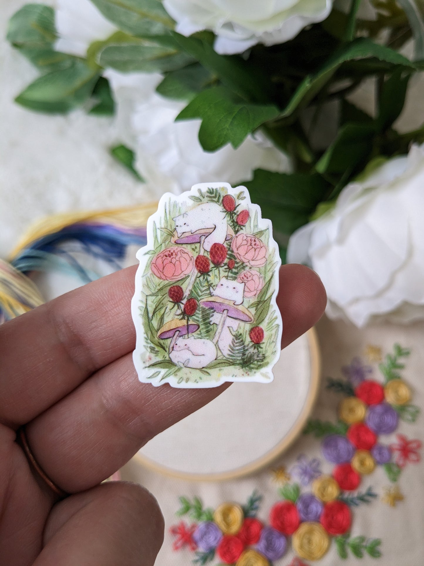 Magnetic needle holder / needle minder "Trio of cats", "Vixen and fox cub", "Bee and cells" or "Rabbit"