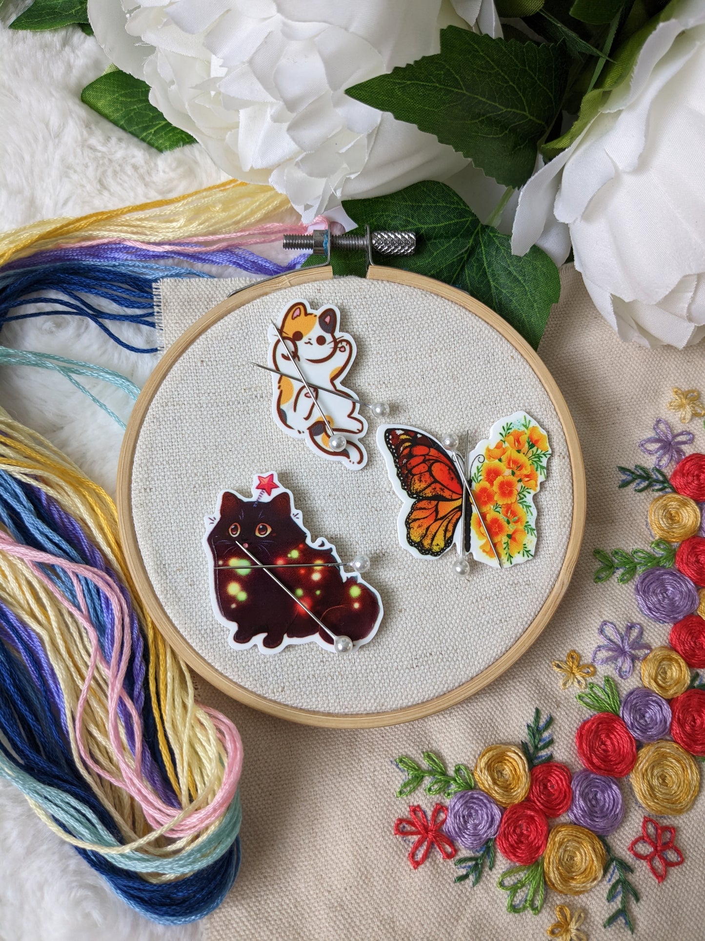 Magnetic needle holder / needle minder "Tricolor cat", "Star cat" or "Monarch butterfly"