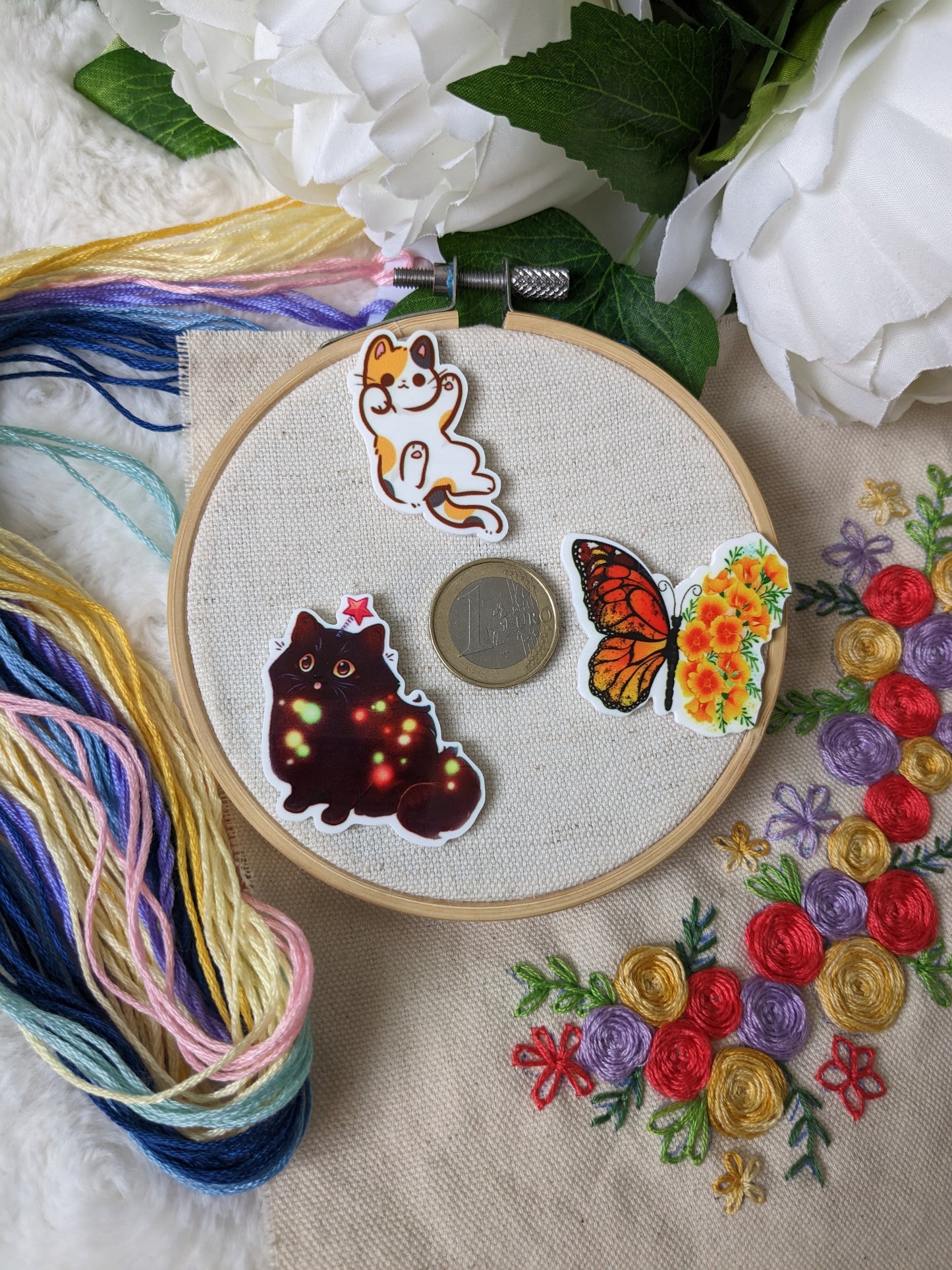 Magnetic needle holder / needle minder "Tricolor cat", "Star cat" or "Monarch butterfly"