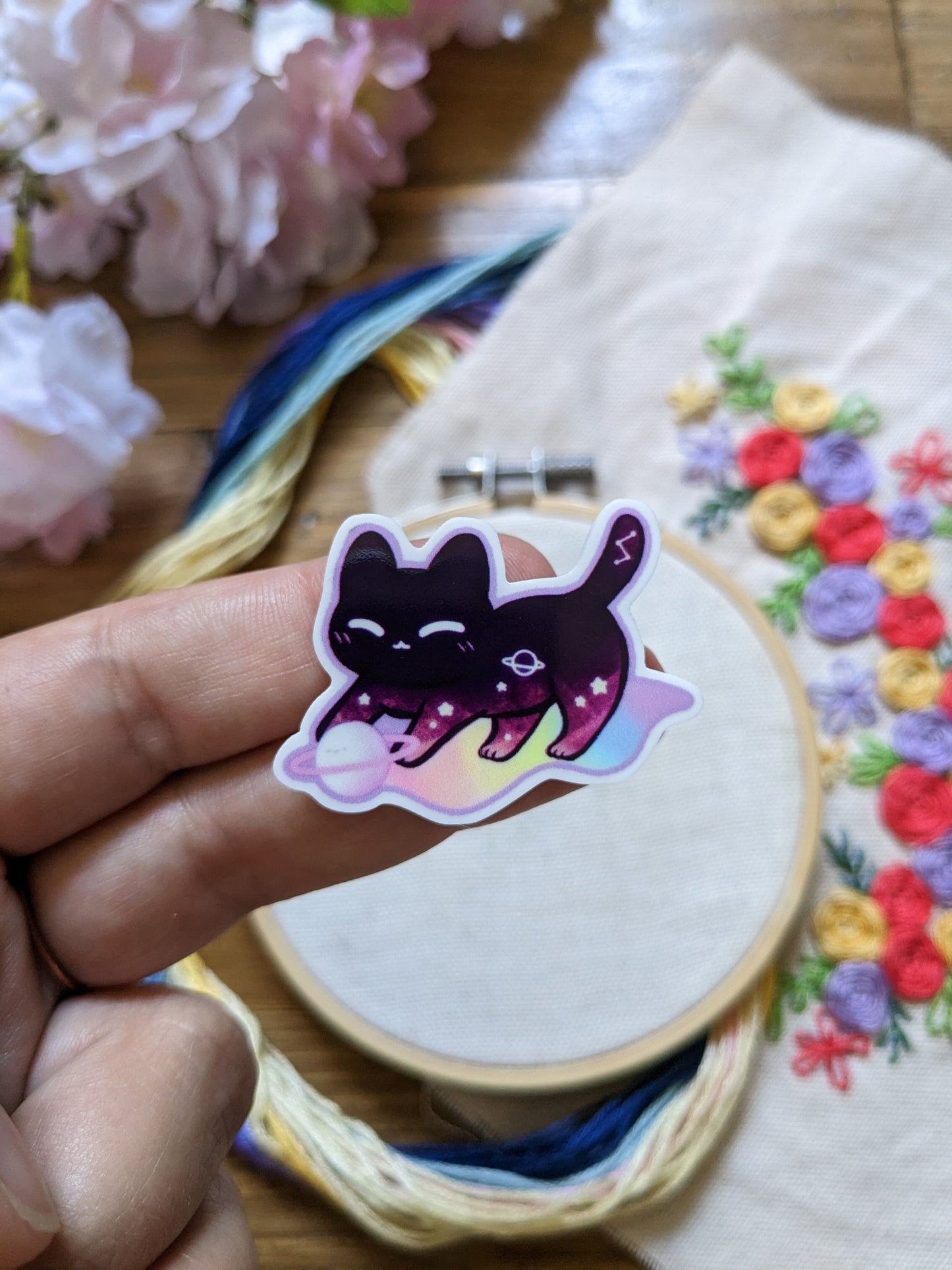Magnetic needle holder / needle minder "Vague 80'", "Tea and butterfly", "Cat person" or "Cat and planet"