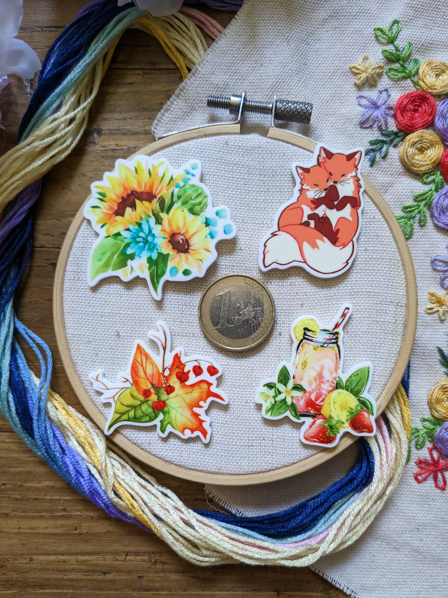 Porte aiguille aimanté / needle minder "Câlin de renard", "Tournesol", "Limonade fraise" ou "Feuilles d'automne"