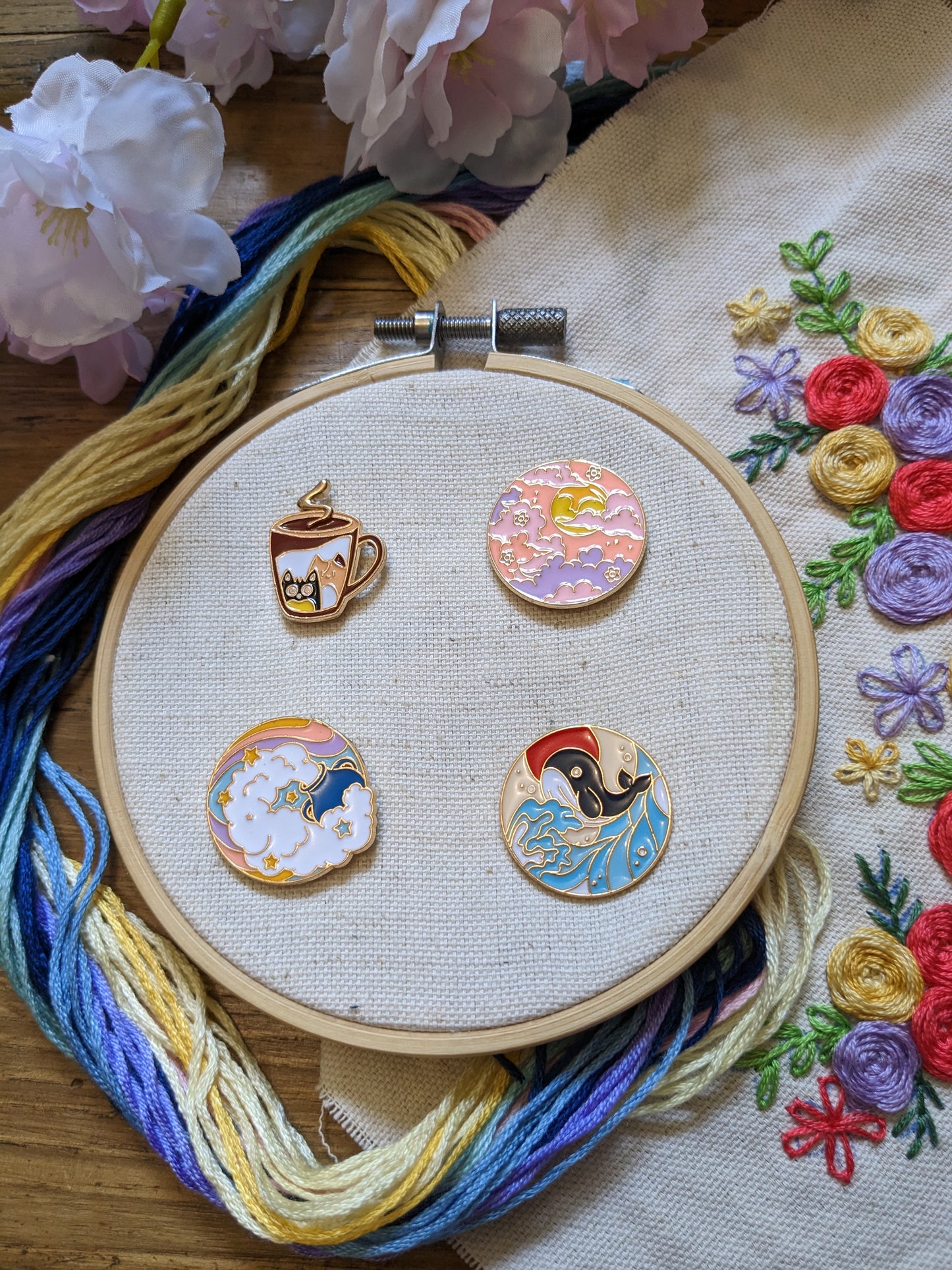 Magnetic needle holder / needle minder "Cat cup", "Sunset", "Whale and red sun" "" or "Aquarius"