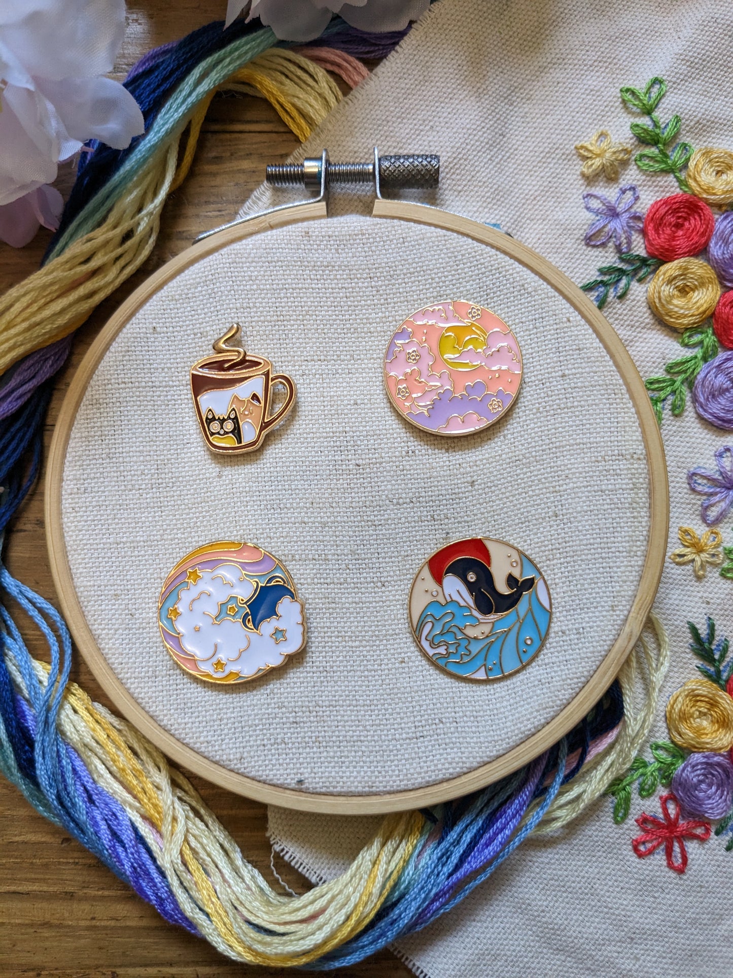 Magnetic needle holder / needle minder "Cat cup", "Sunset", "Whale and red sun" "" or "Aquarius"