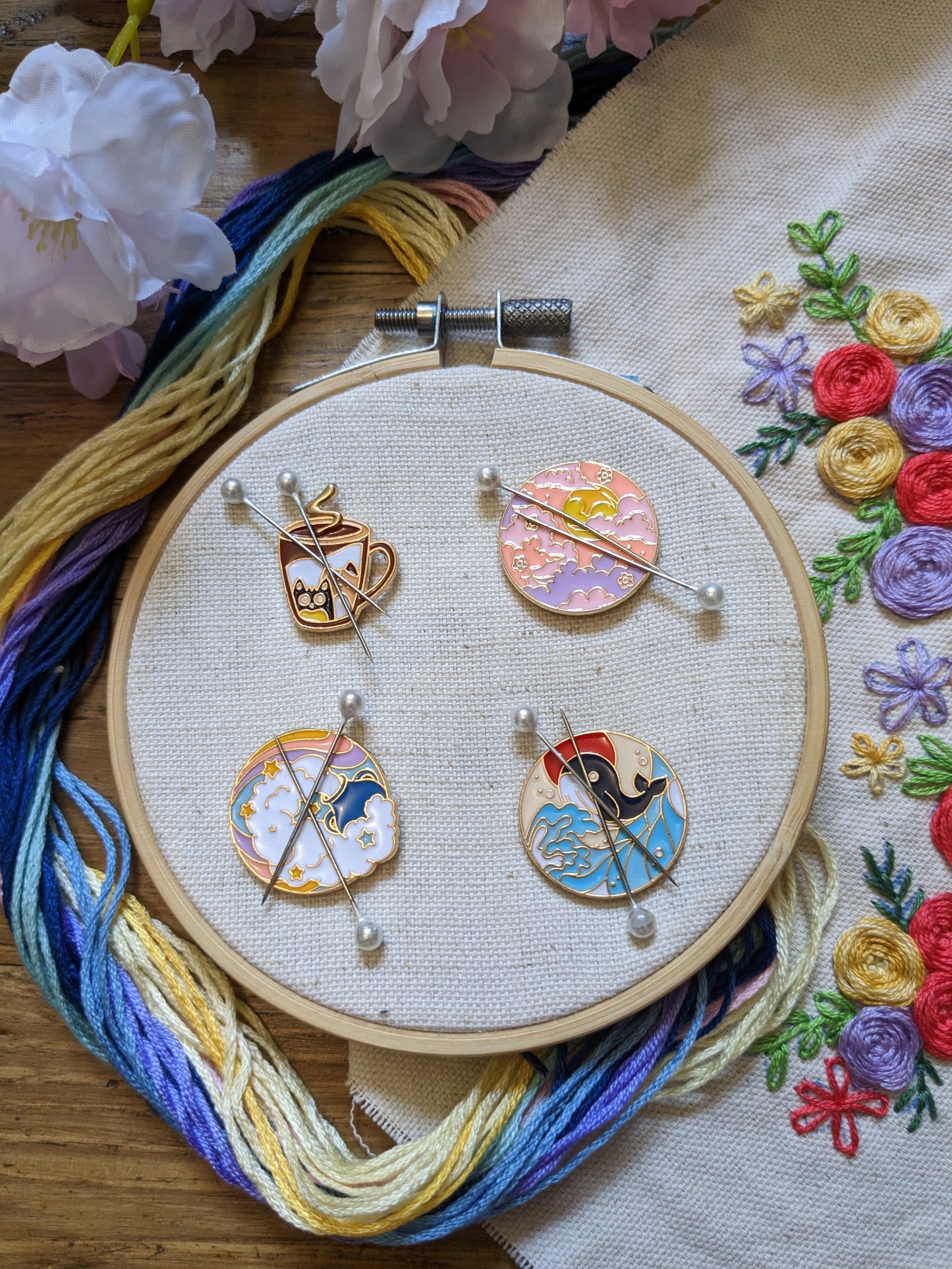 Magnetic needle holder / needle minder "Cat cup", "Sunset", "Whale and red sun" "" or "Aquarius"