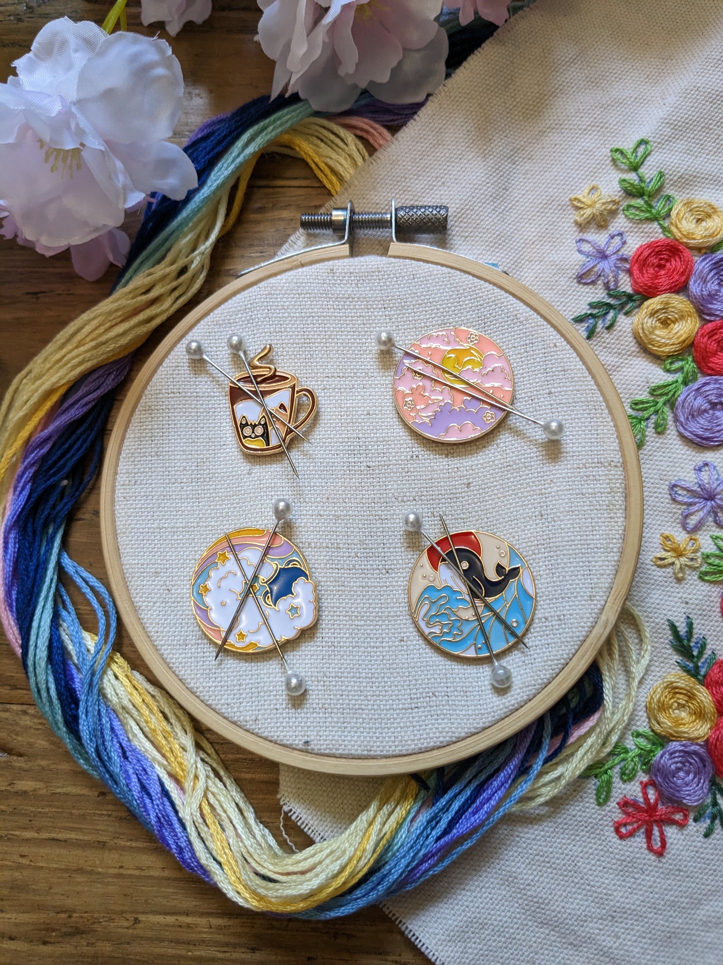 Magnetic needle holder / needle minder "Cat cup", "Sunset", "Whale and red sun" "" or "Aquarius"