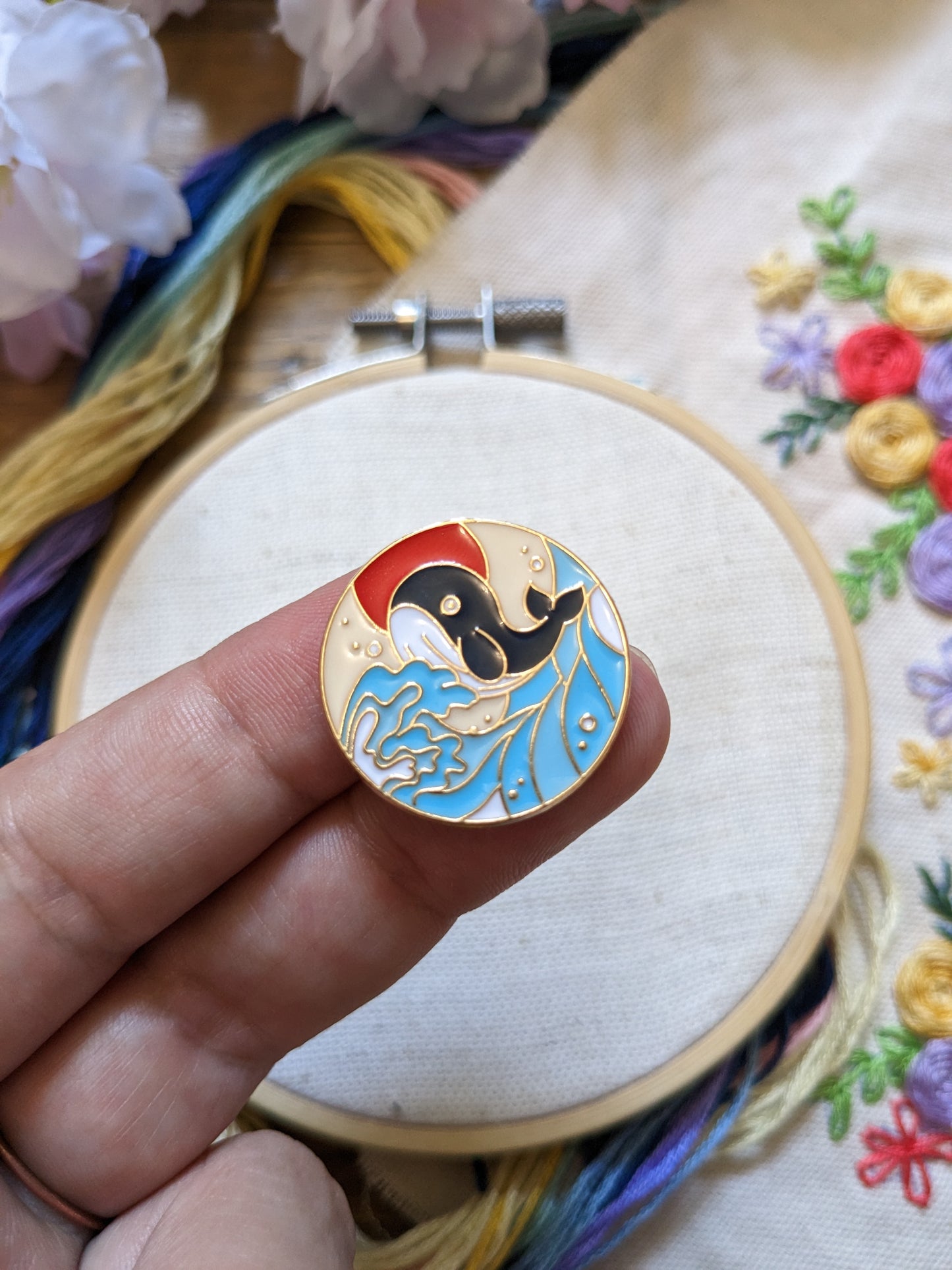 Magnetic needle holder / needle minder "Cat cup", "Sunset", "Whale and red sun" "" or "Aquarius"