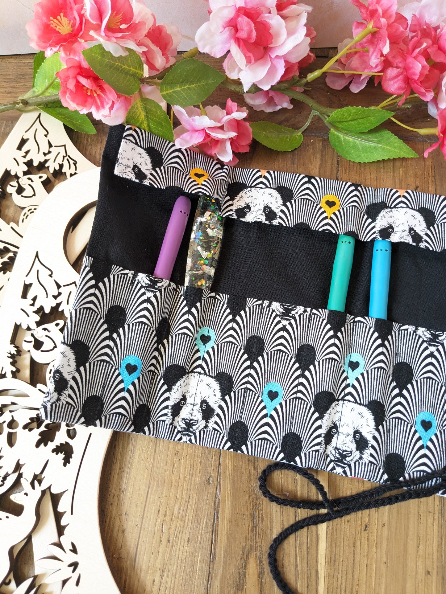 Pouch / rolling case for storing crochet hooks, "Dragonflies" pattern