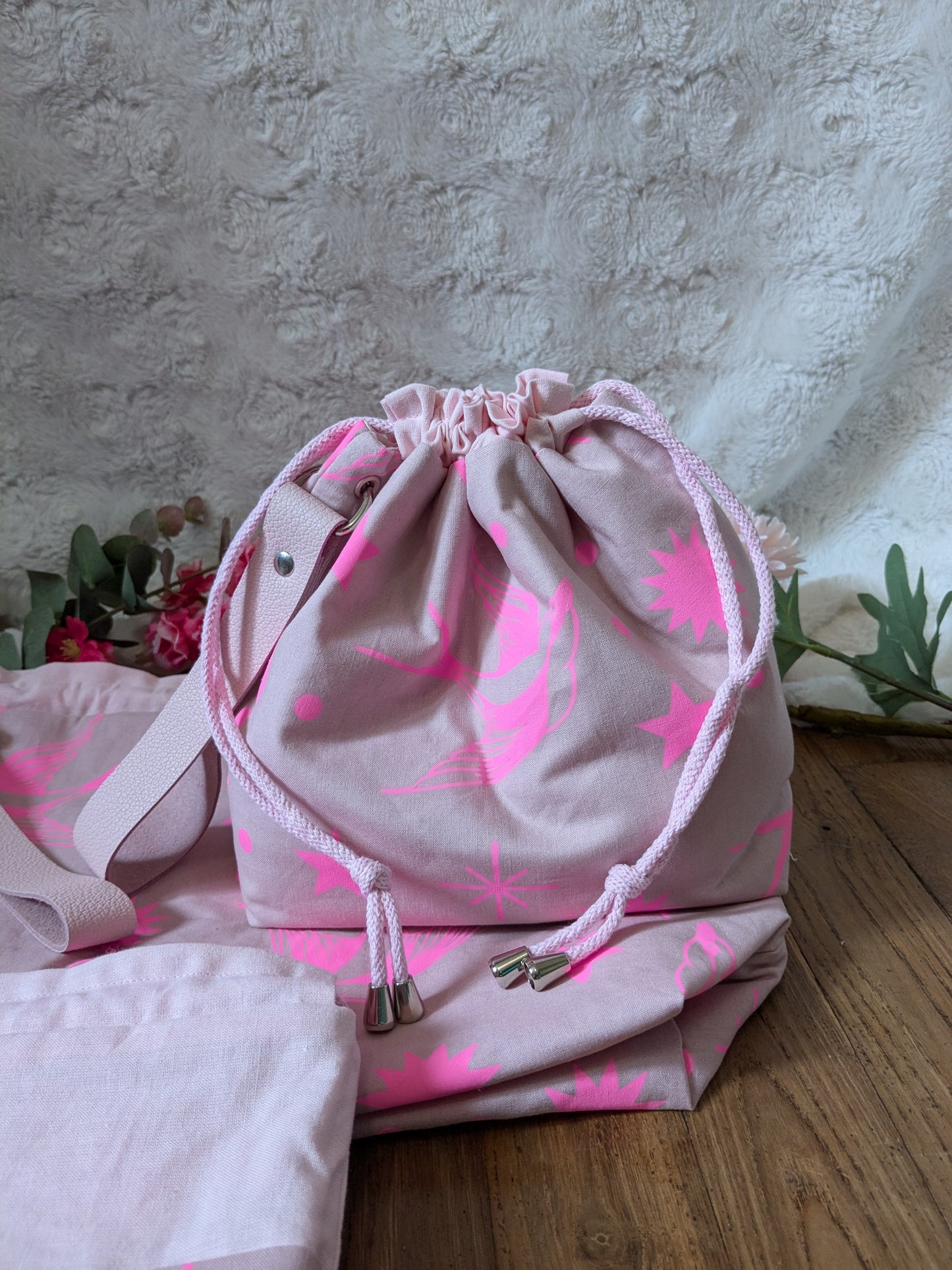 Sac à projet "Hirondelles roses fluo"