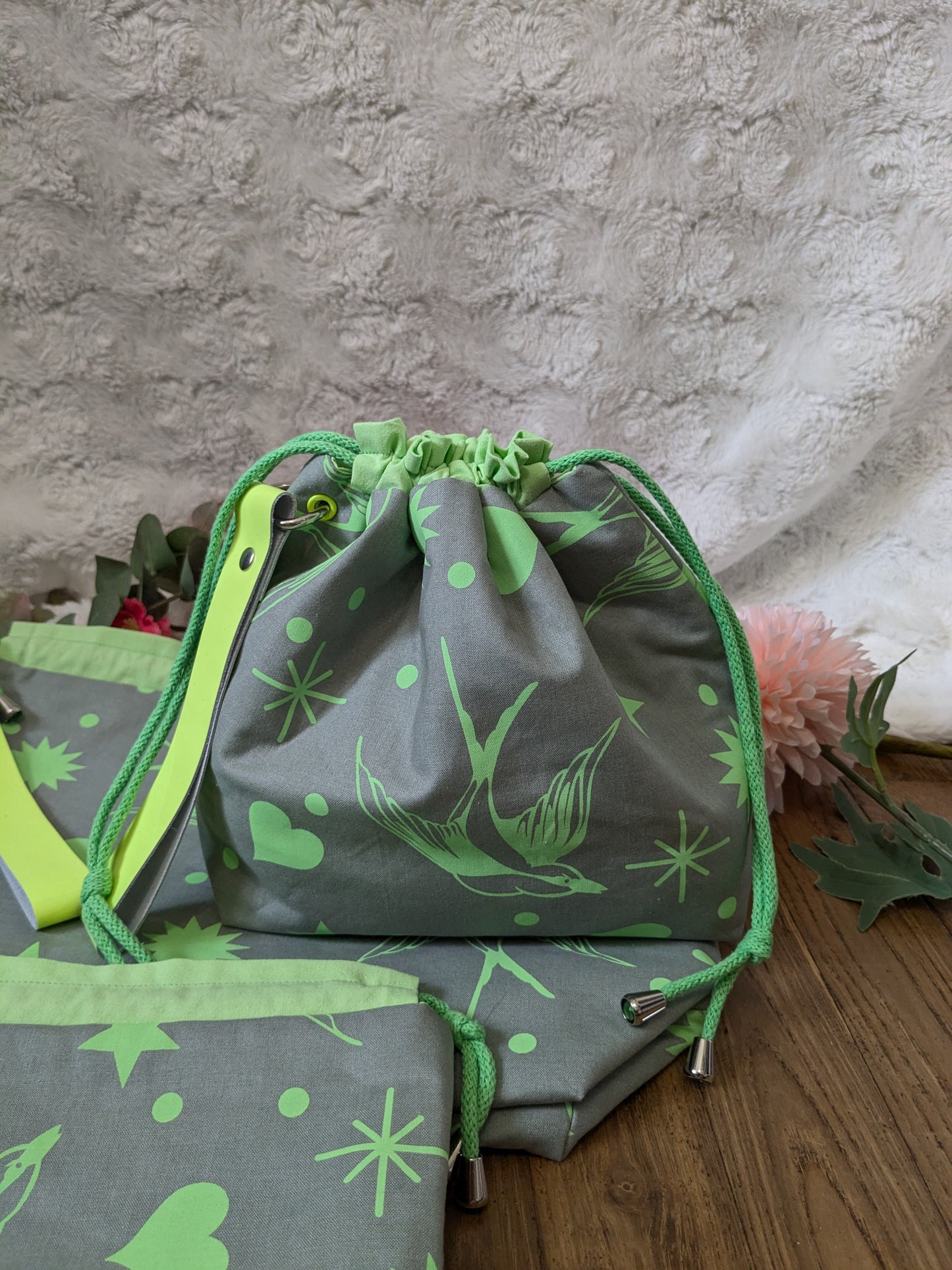 Sac à projet "Hirondelles vertes fluo"