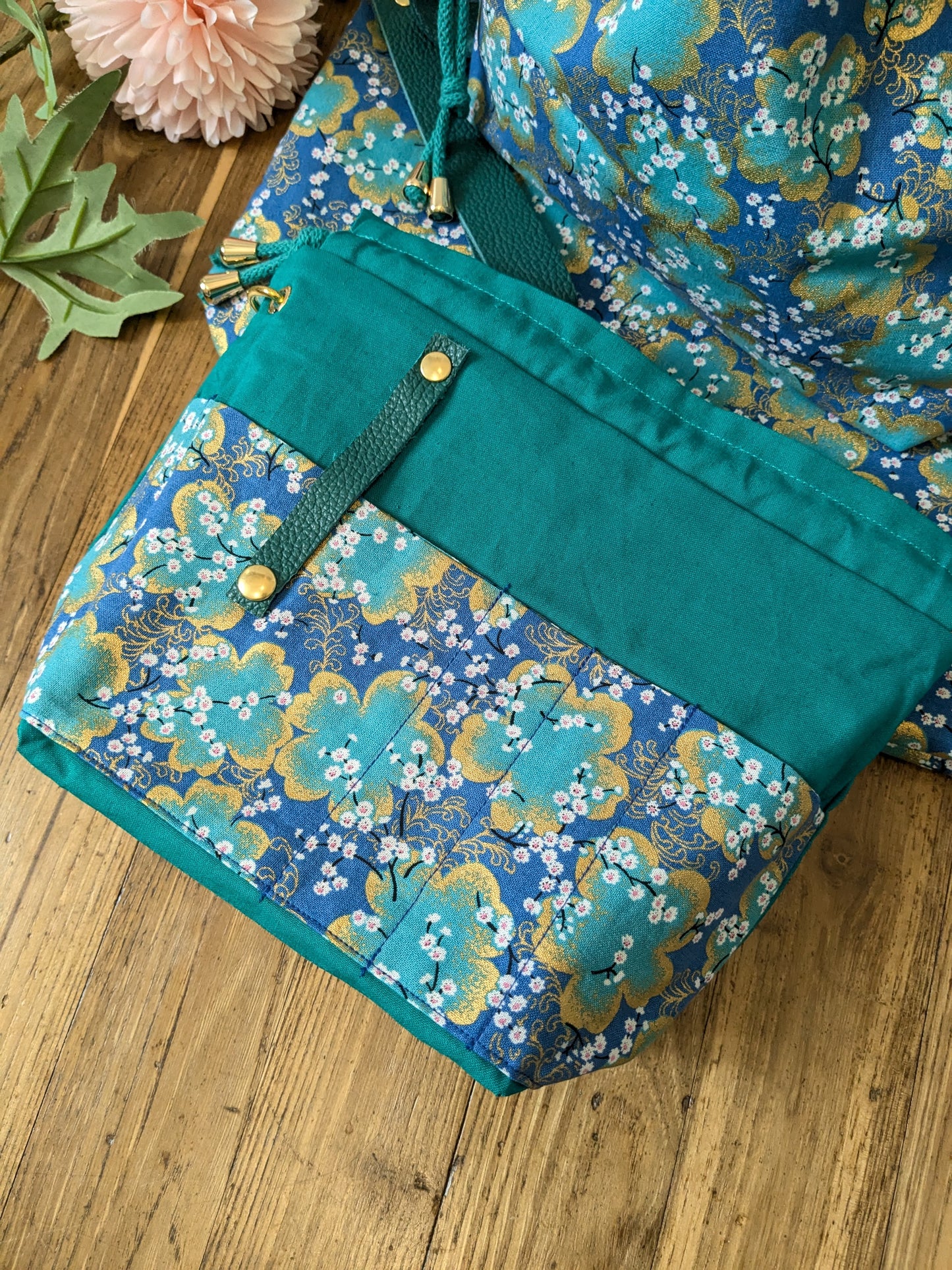 Sac à projet "Minis Sakura turquoise et bleu"
