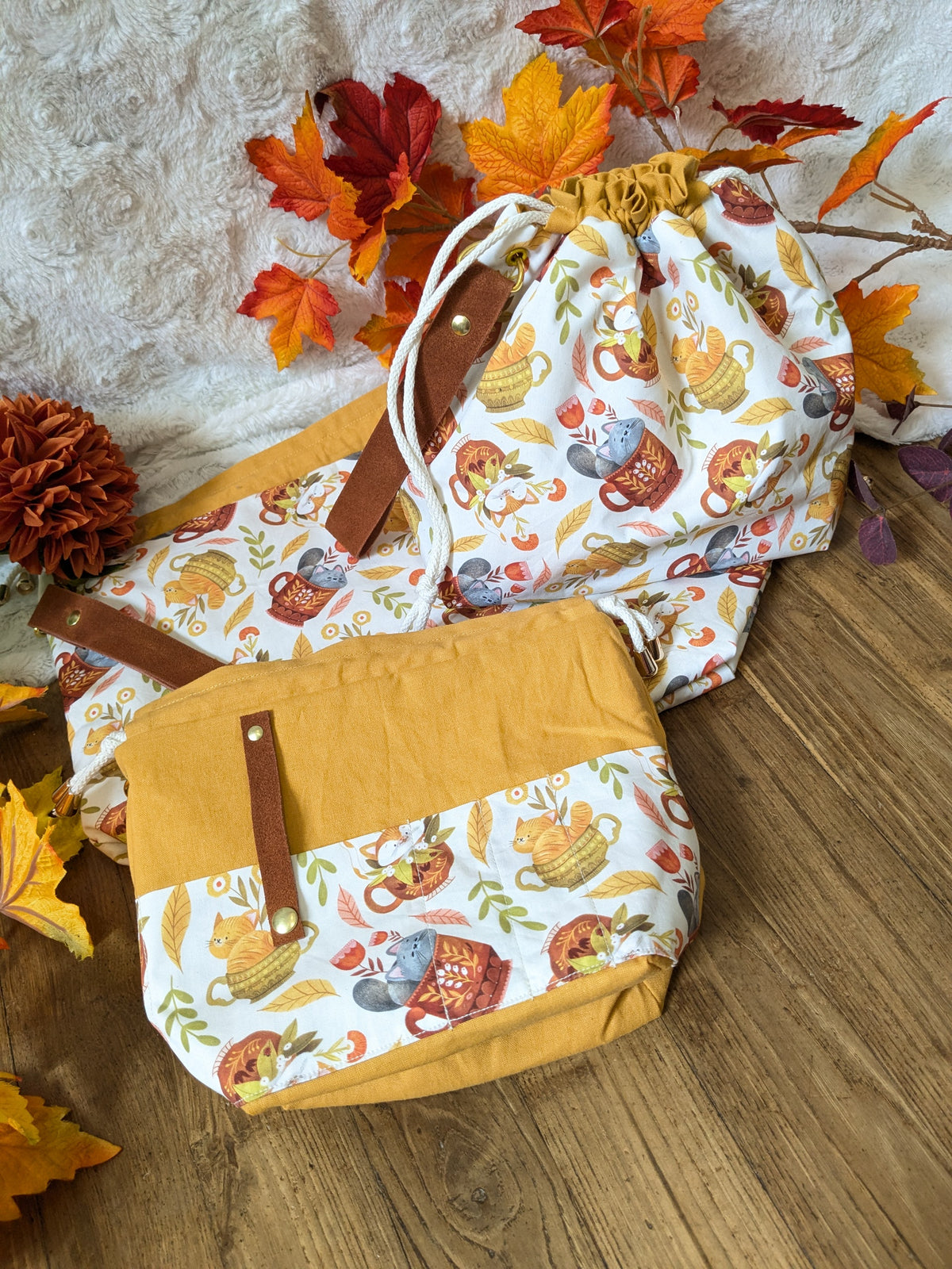 Sac à projet "Tasses de chats" motif Lixy illustration
