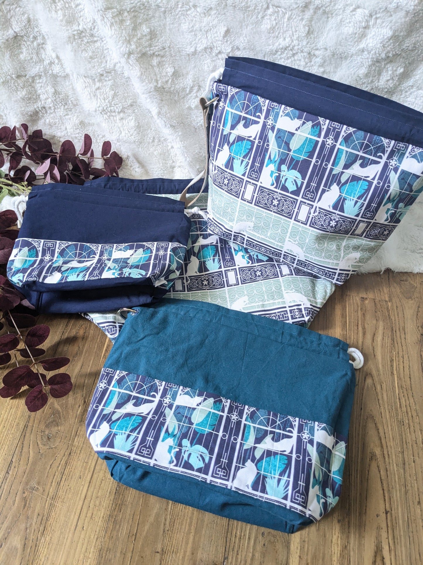 Sac à projet Basic "Chats au jardin d'hiver"
