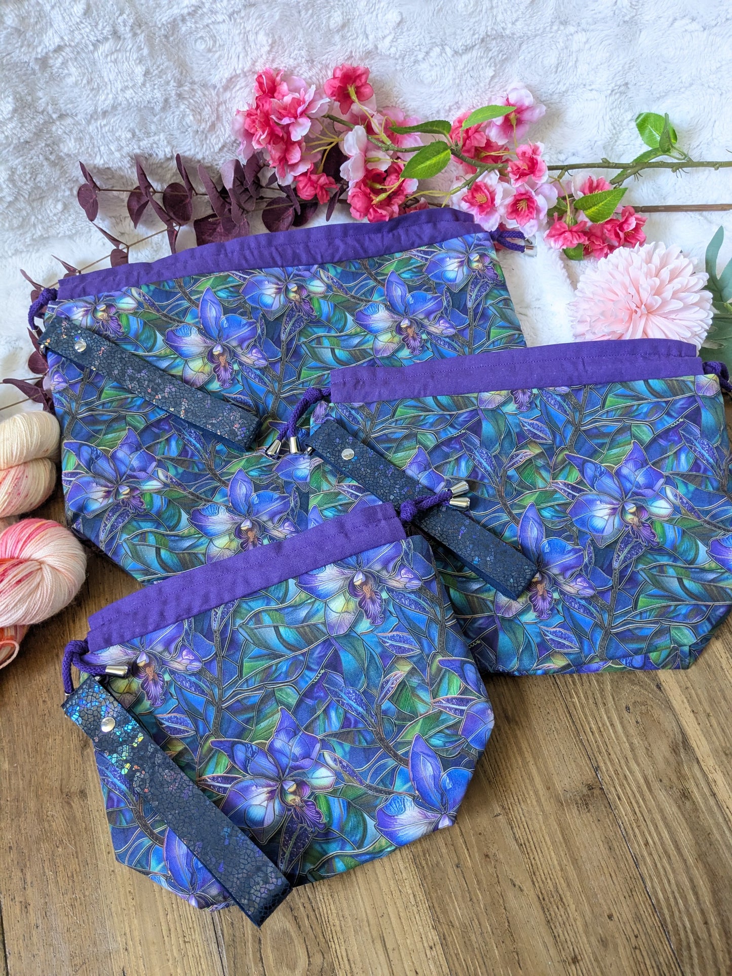 Sac à projet Basic "Vitrail orchidées de nuit"
