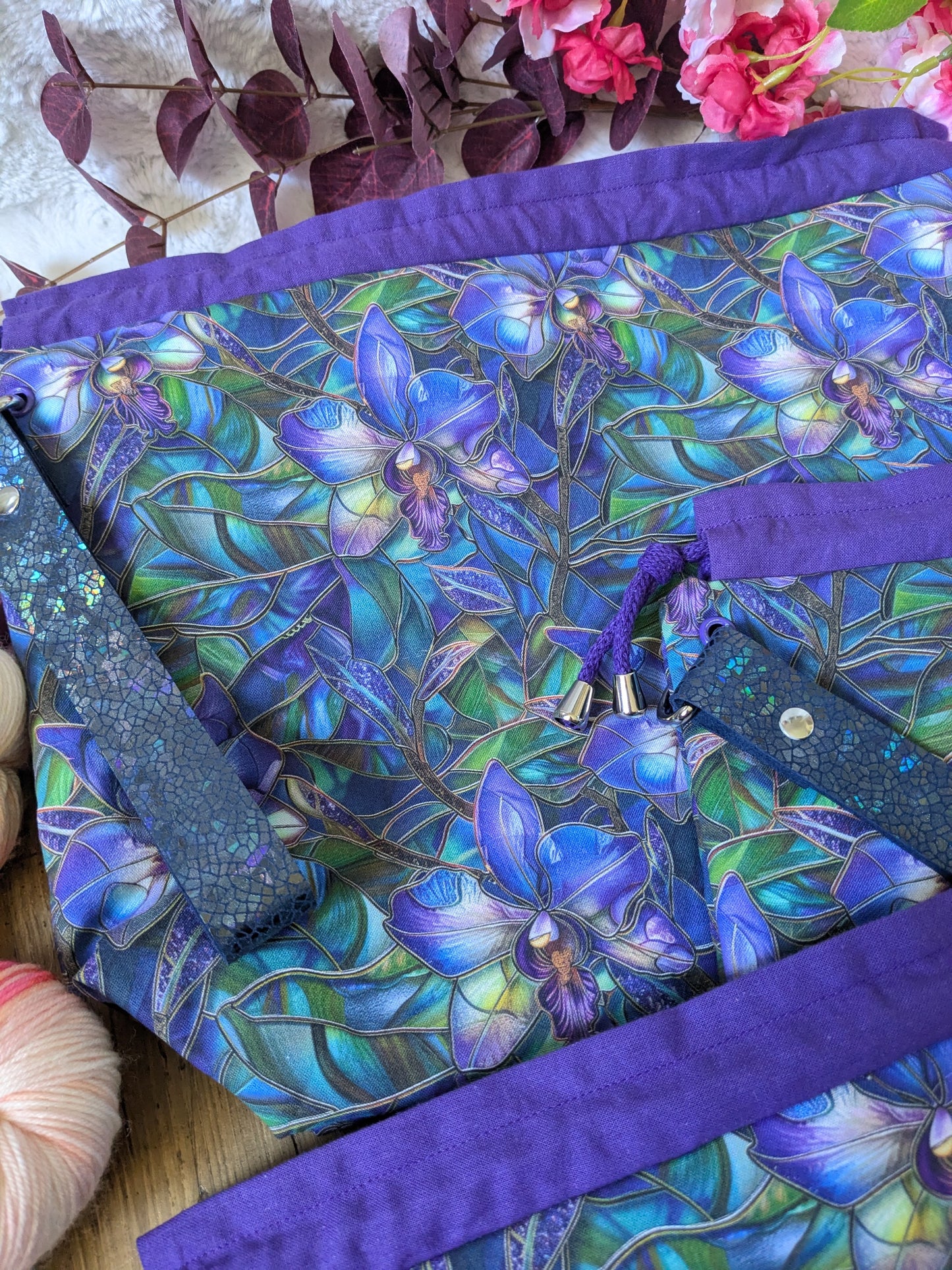 Sac à projet Basic "Vitrail orchidées de nuit"