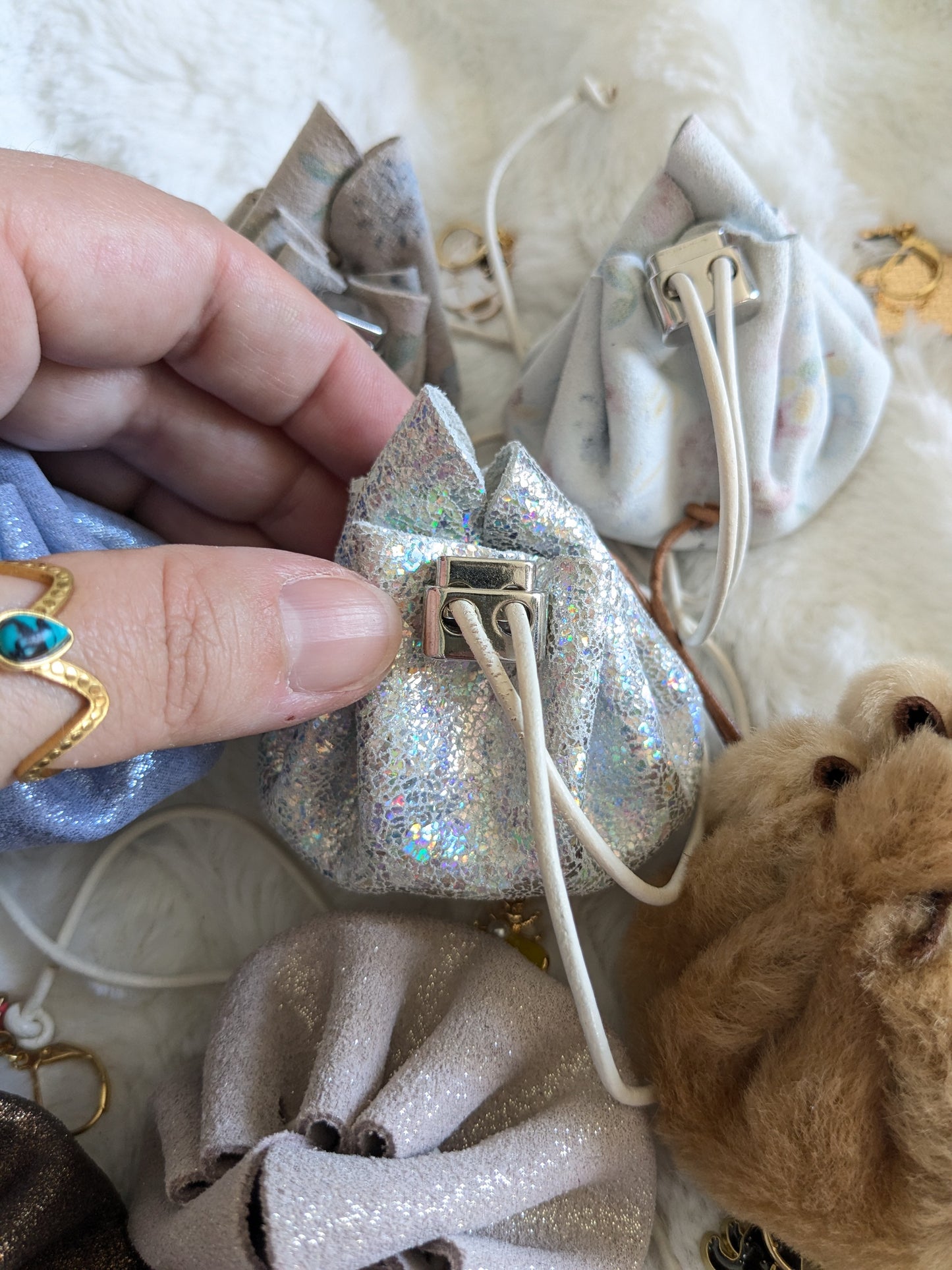 Bourse en cuir pour petits accessoires tricot
