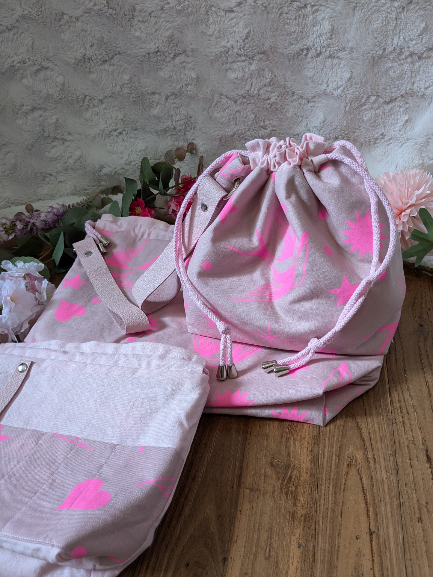 Sac à projet "Hirondelles roses fluo"