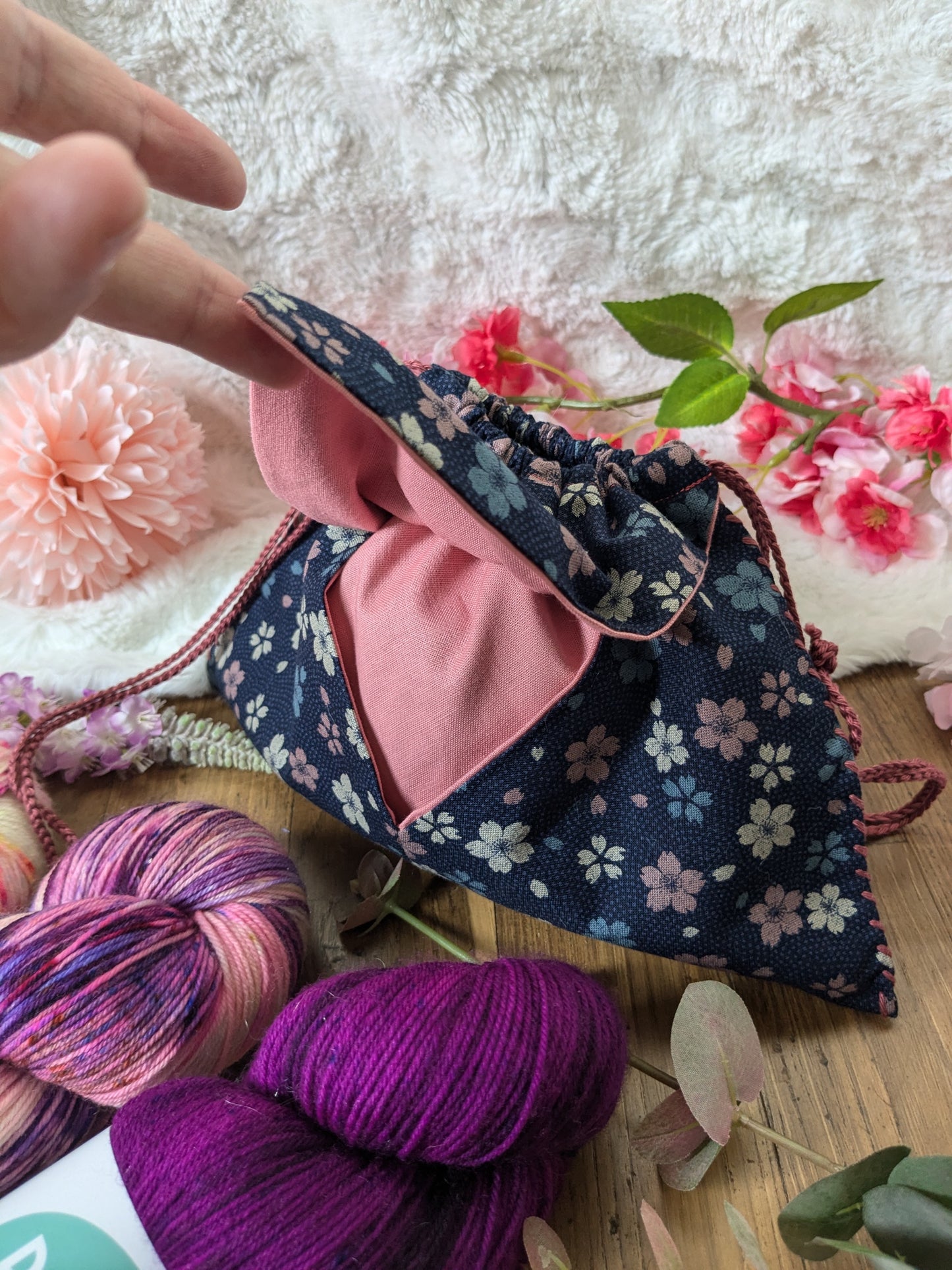 Pochette origami Sakura roses et bleues