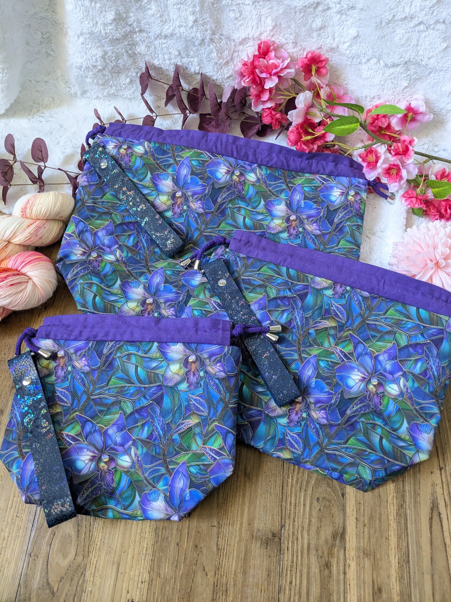 Sac à projet Basic "Vitrail orchidées de nuit"