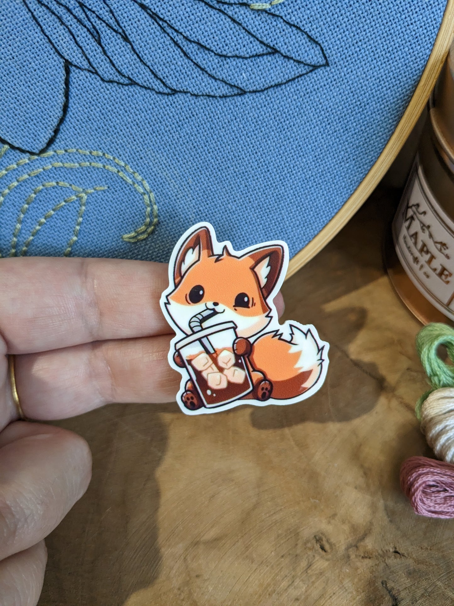 Magnetic needle holder / needle minder "White Kitsune", "Galaxy Fox" or "Fox and bubble tea"