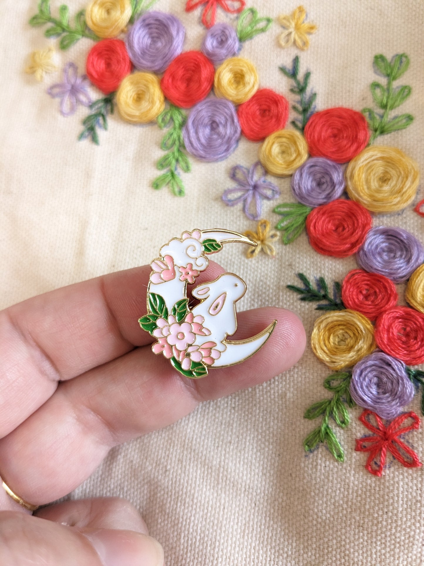 Magnetic needle holder for embroidery "White Rabbit and Moon", "Rabbit and Yellow Moon", "Planet Rabbit" and "Chaturne"