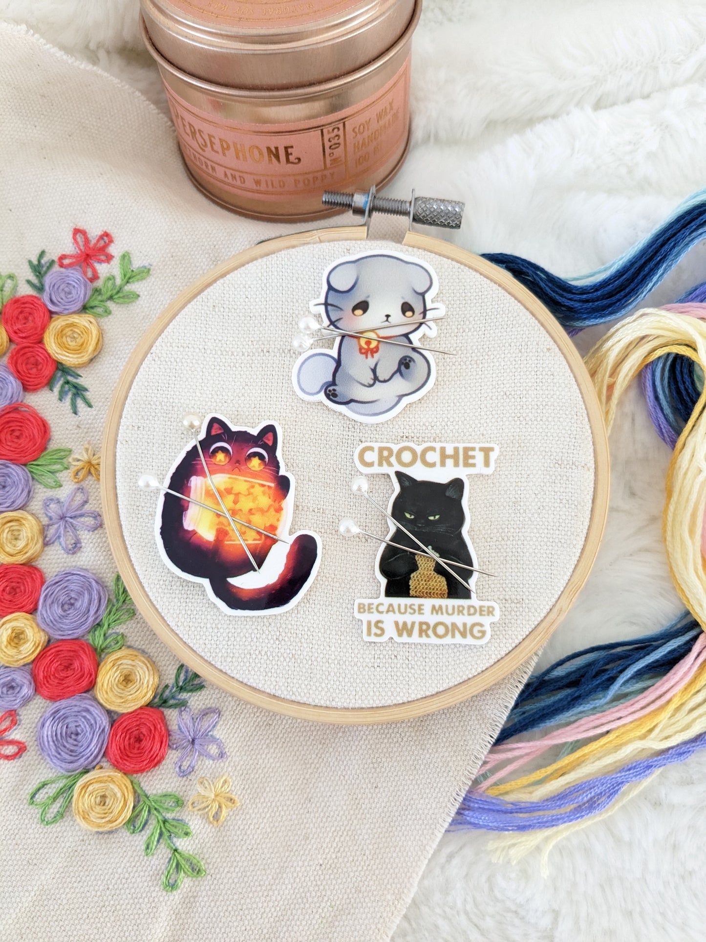 Magnetic needle holder / needle minder "Starlight", "Sad cat" or "Crochet"