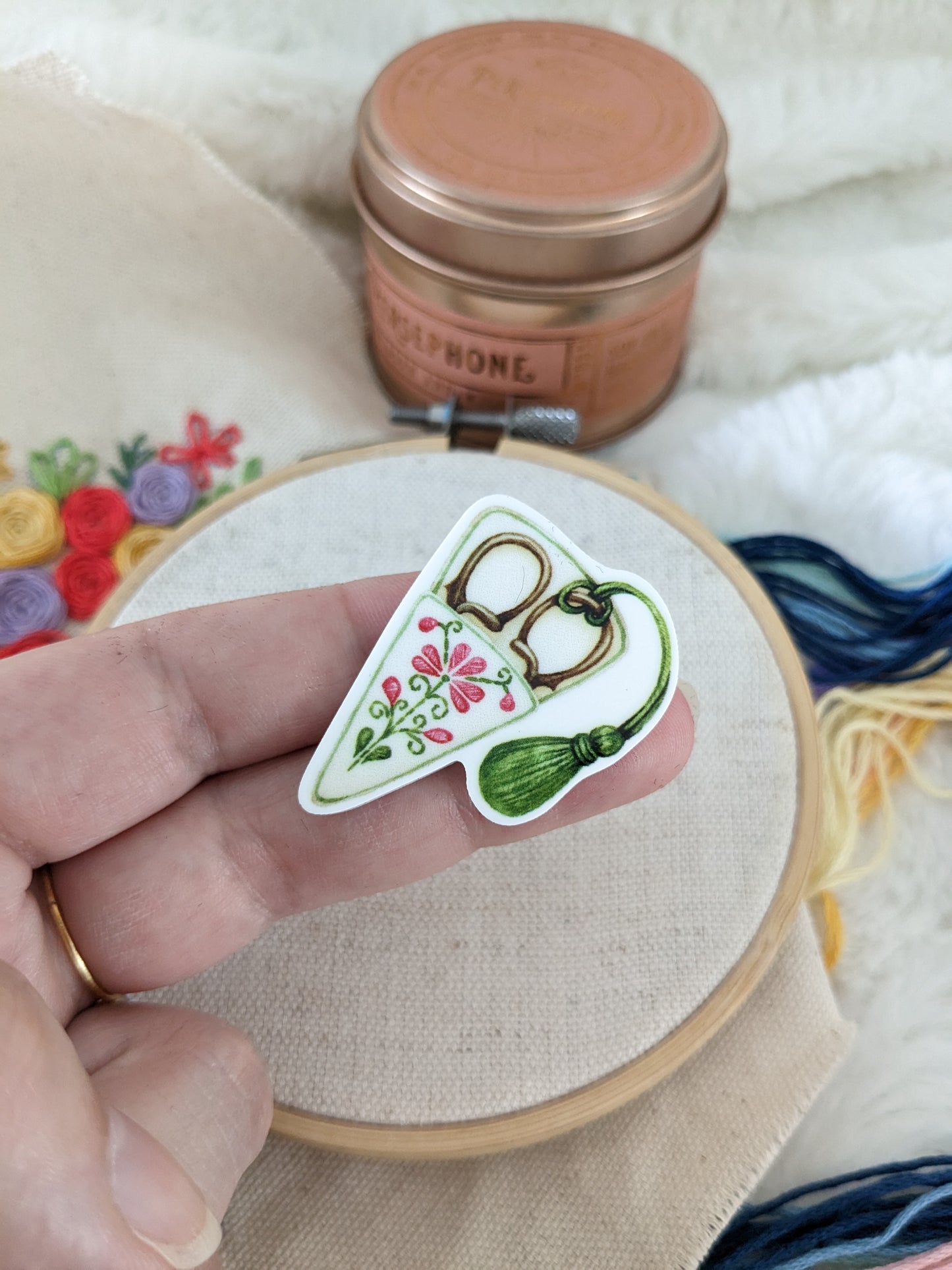 Magnetic needle holder / needle minder "Squirrel", "Embroidery scissors", "Embroidery threads" or "Bird and tea party"