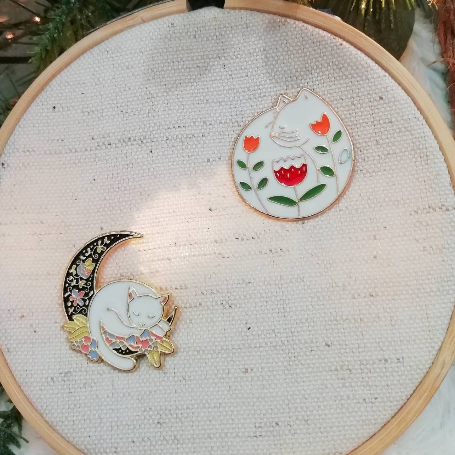 Magnetic needle holder / needle minder "Cat and moon" and "Flower cat"