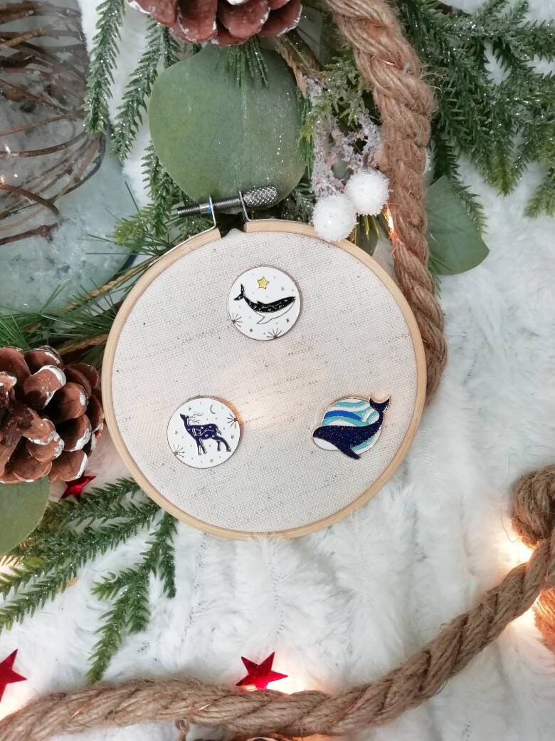 Magnetic needle holder / needle minder "Starry whale", "Deer constellation", "Whale and wave"