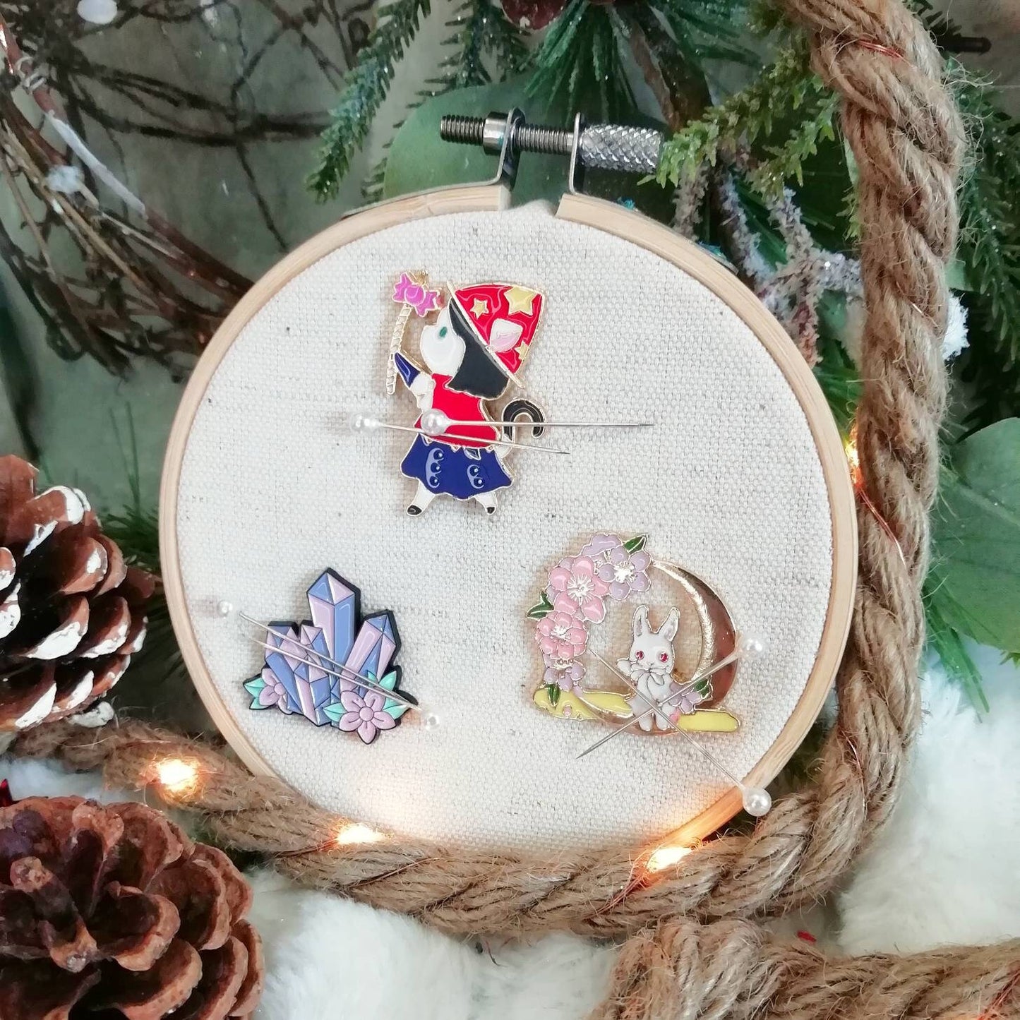 Magnetic needle holder / needle minder "Crystals", "Adorable witch", "Moon rabbit"