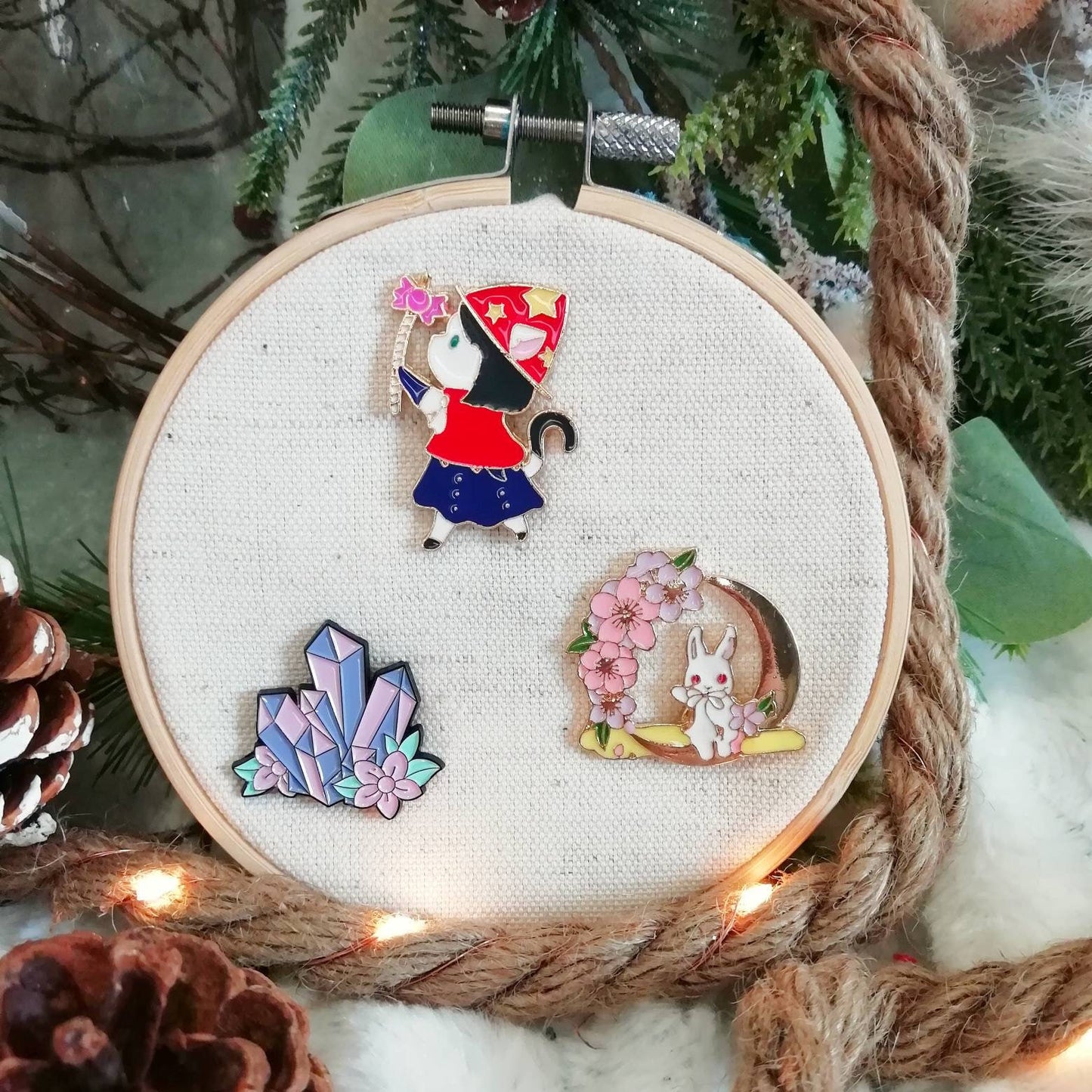 Magnetic needle holder / needle minder "Crystals", "Adorable witch", "Moon rabbit"