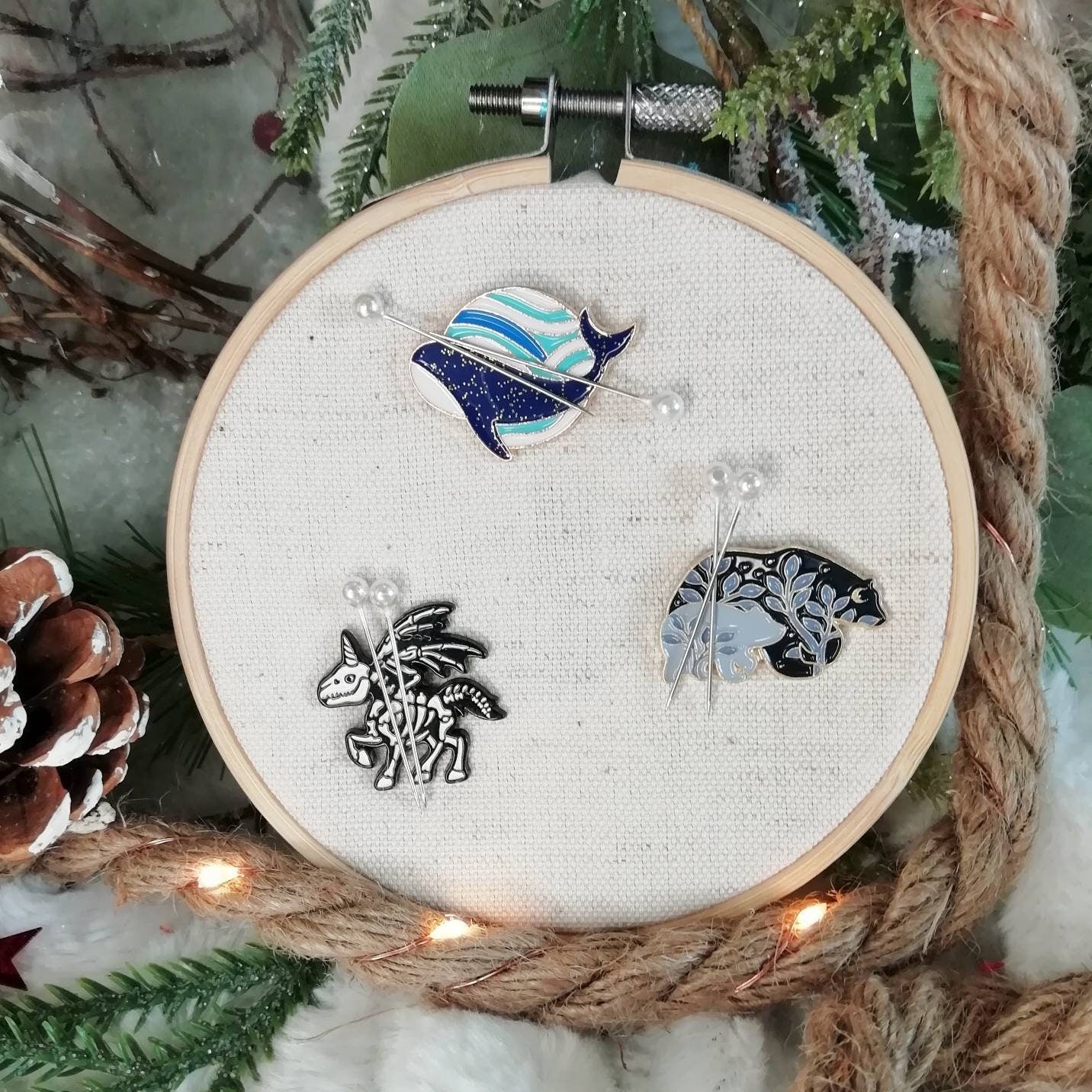 Magnetic needle holder / needle minder "Blue whale", "Winged unicorn", "Bear and cub"