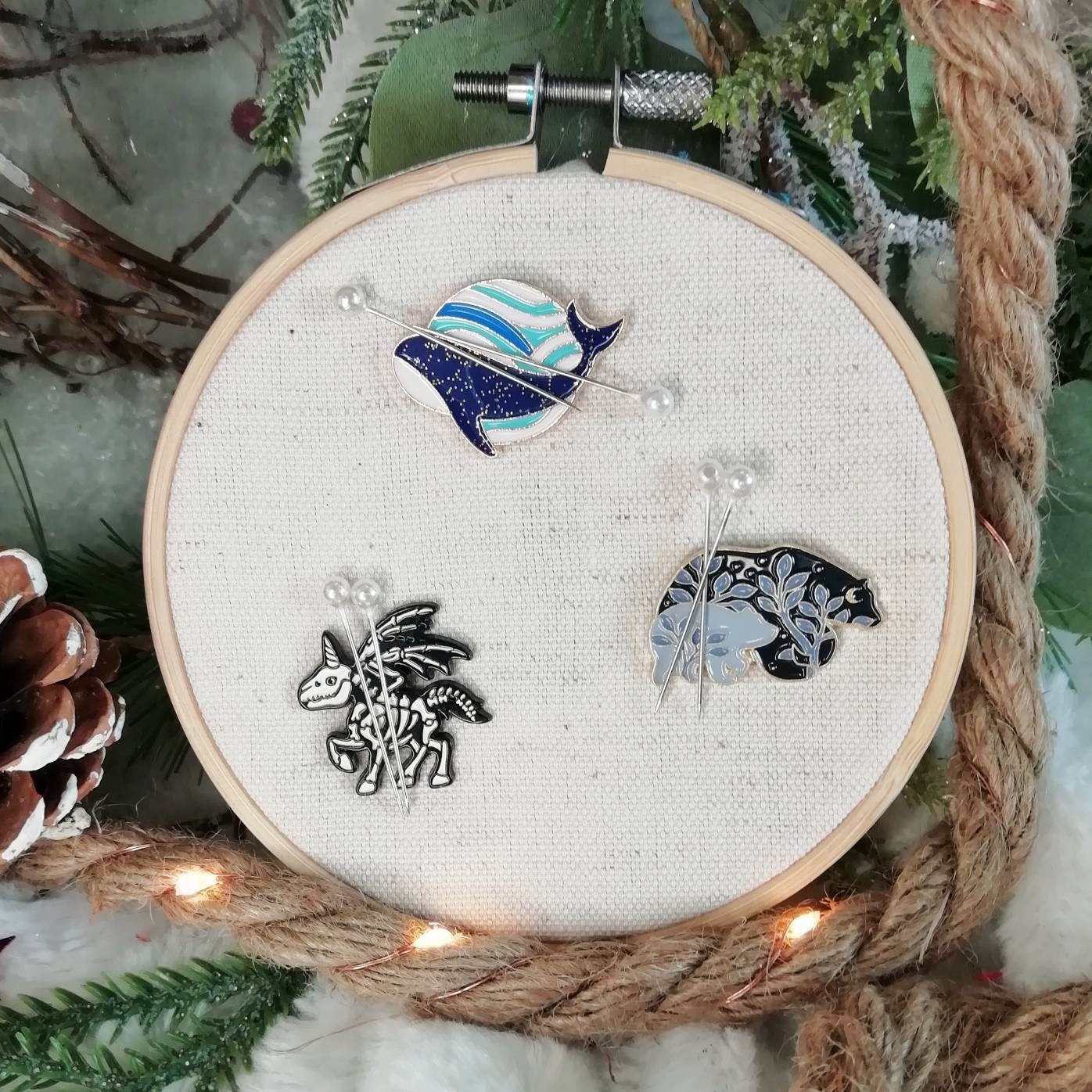 Magnetic needle holder / needle minder "Blue whale", "Winged unicorn", "Bear and cub"