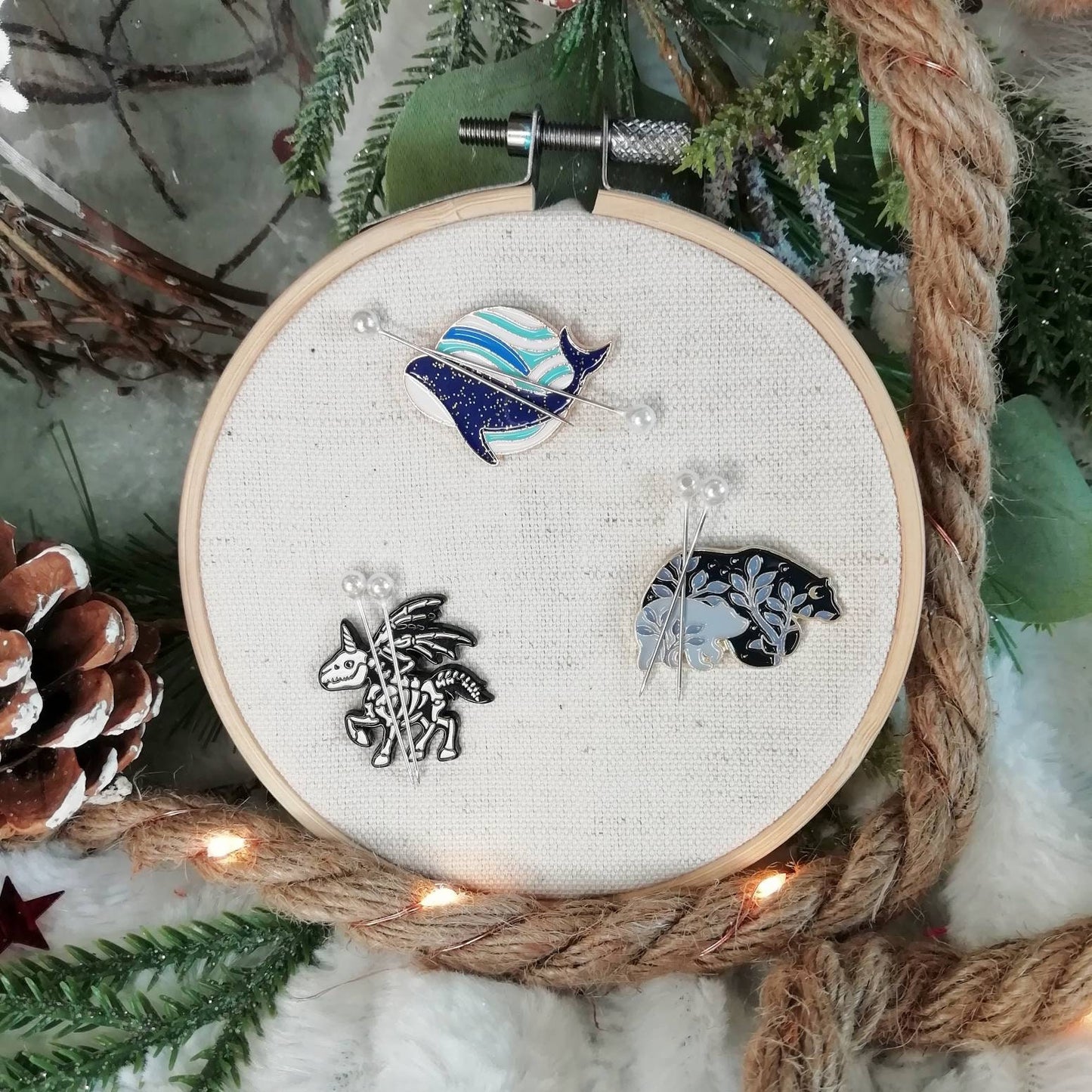 Magnetic needle holder / needle minder "Blue whale", "Winged unicorn", "Bear and cub"