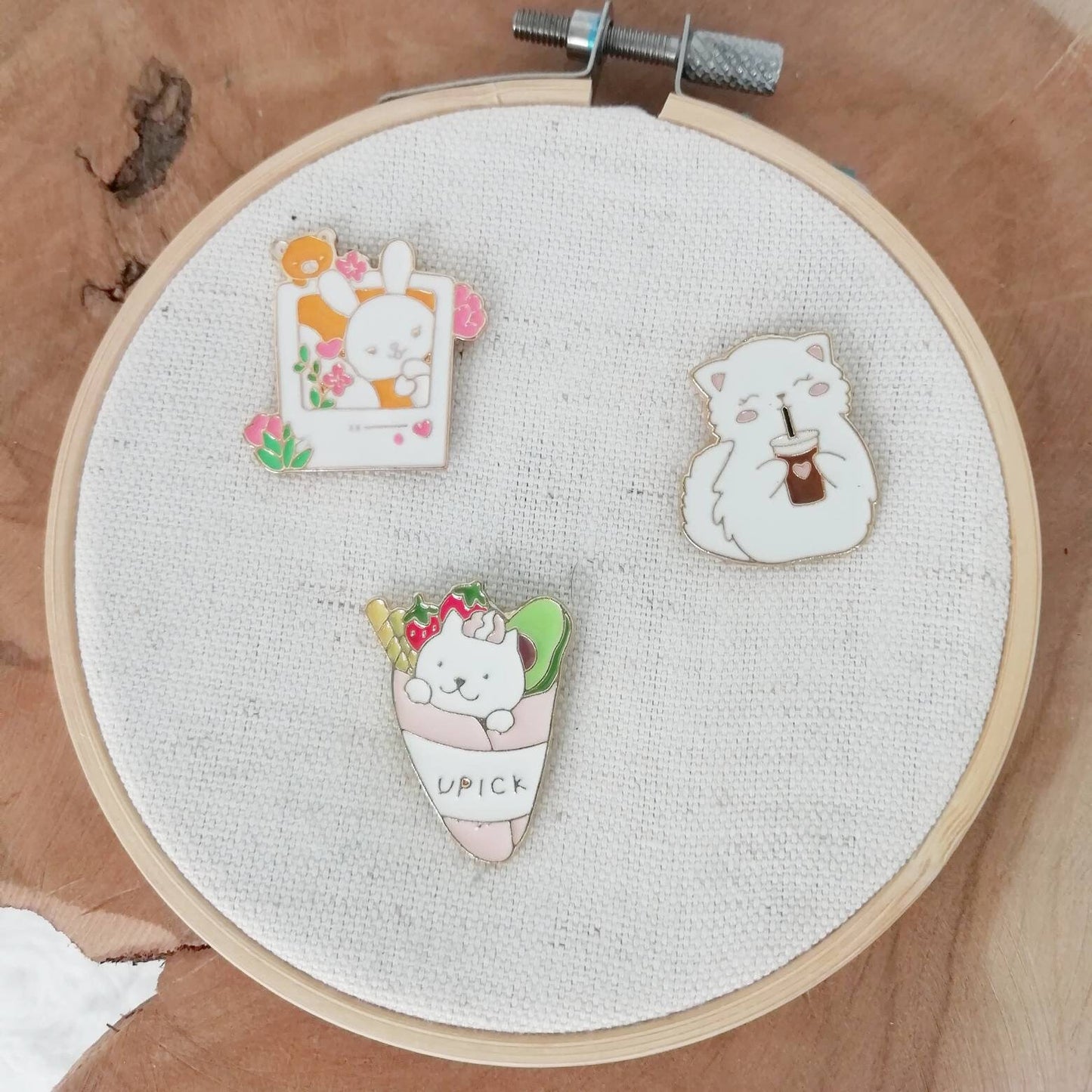 Magnetic needle holder for embroidery "Cat and coffee", "Rabbit photo", "Cat roll"