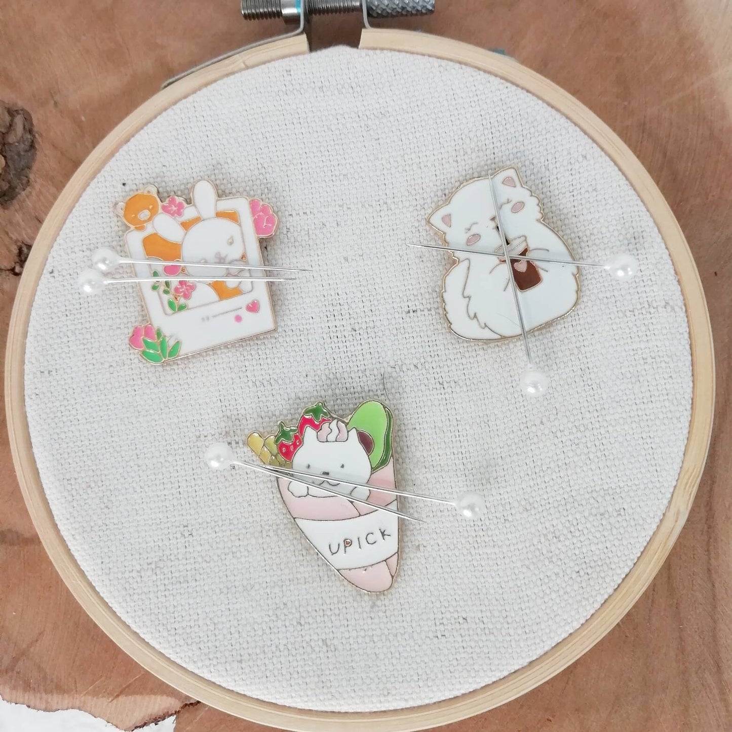 Magnetic needle holder for embroidery "Cat and coffee", "Rabbit photo", "Cat roll"