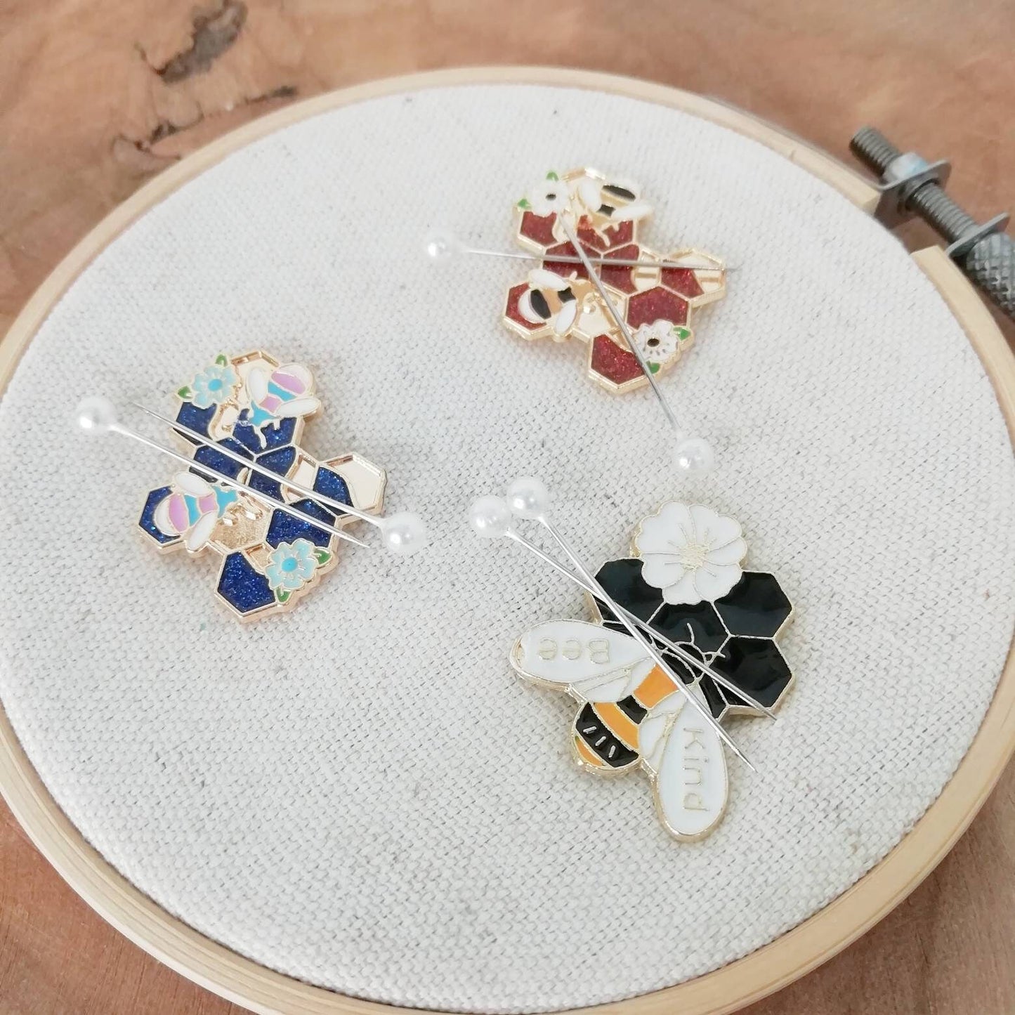 Magnetic needle holder for embroidery "Blue beehive", "Red beehive", "Bee kind"