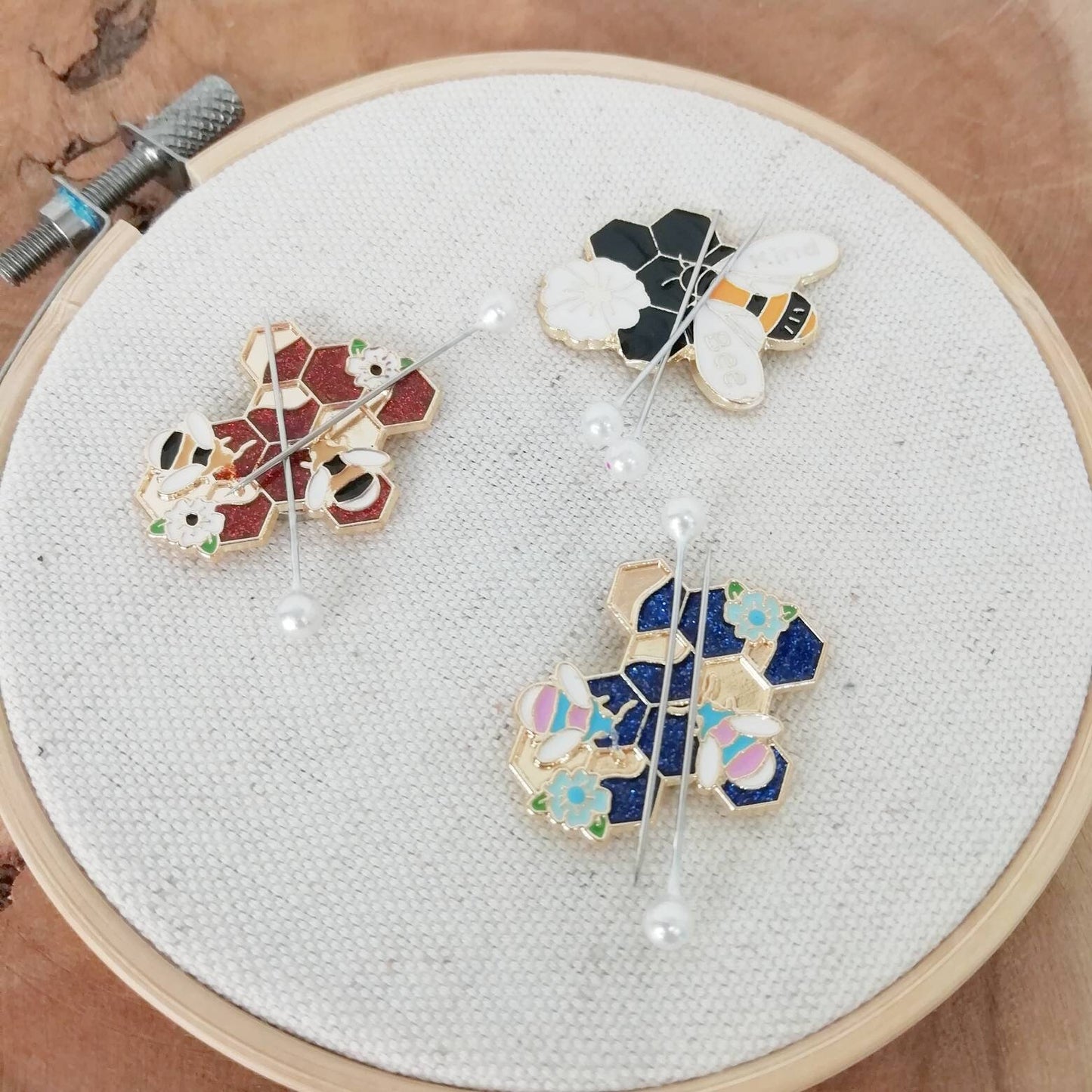 Magnetic needle holder for embroidery "Blue beehive", "Red beehive", "Bee kind"