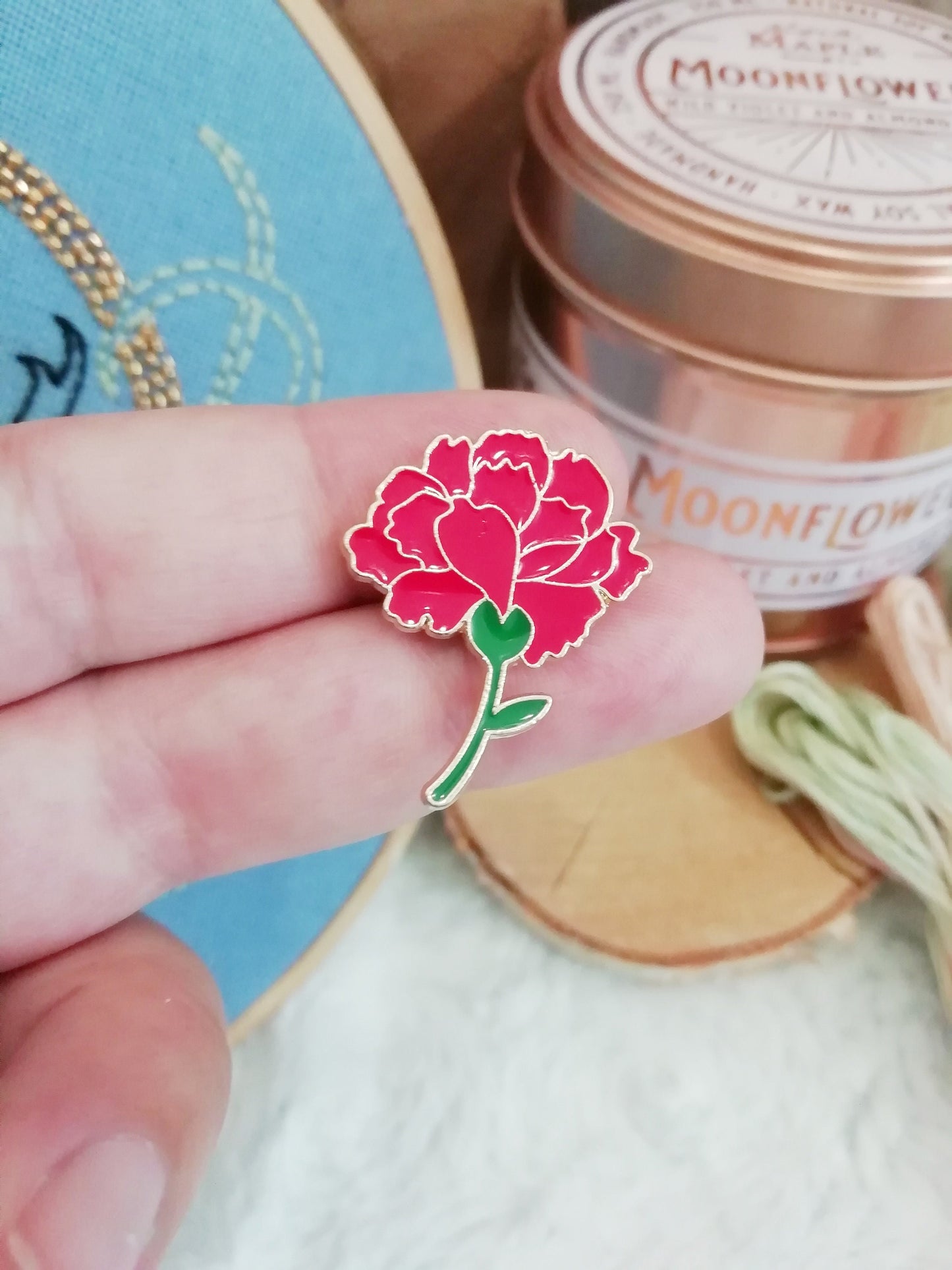 Magnetic needle holder for embroidery "Red peony", "Kitsune", "Flower cat"