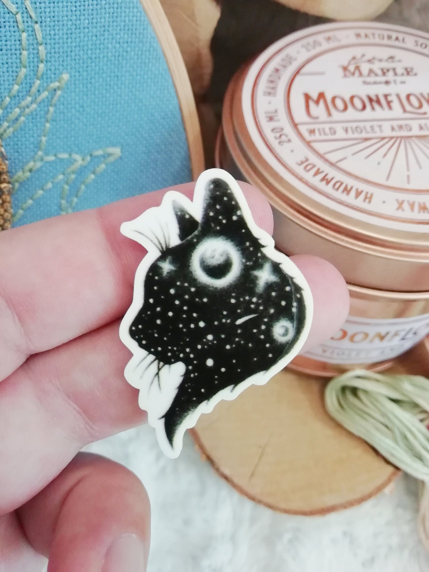 Magnetic needle holder / needle minder "Galaxy cat", "Cat and roses" or "Cat and moon"
