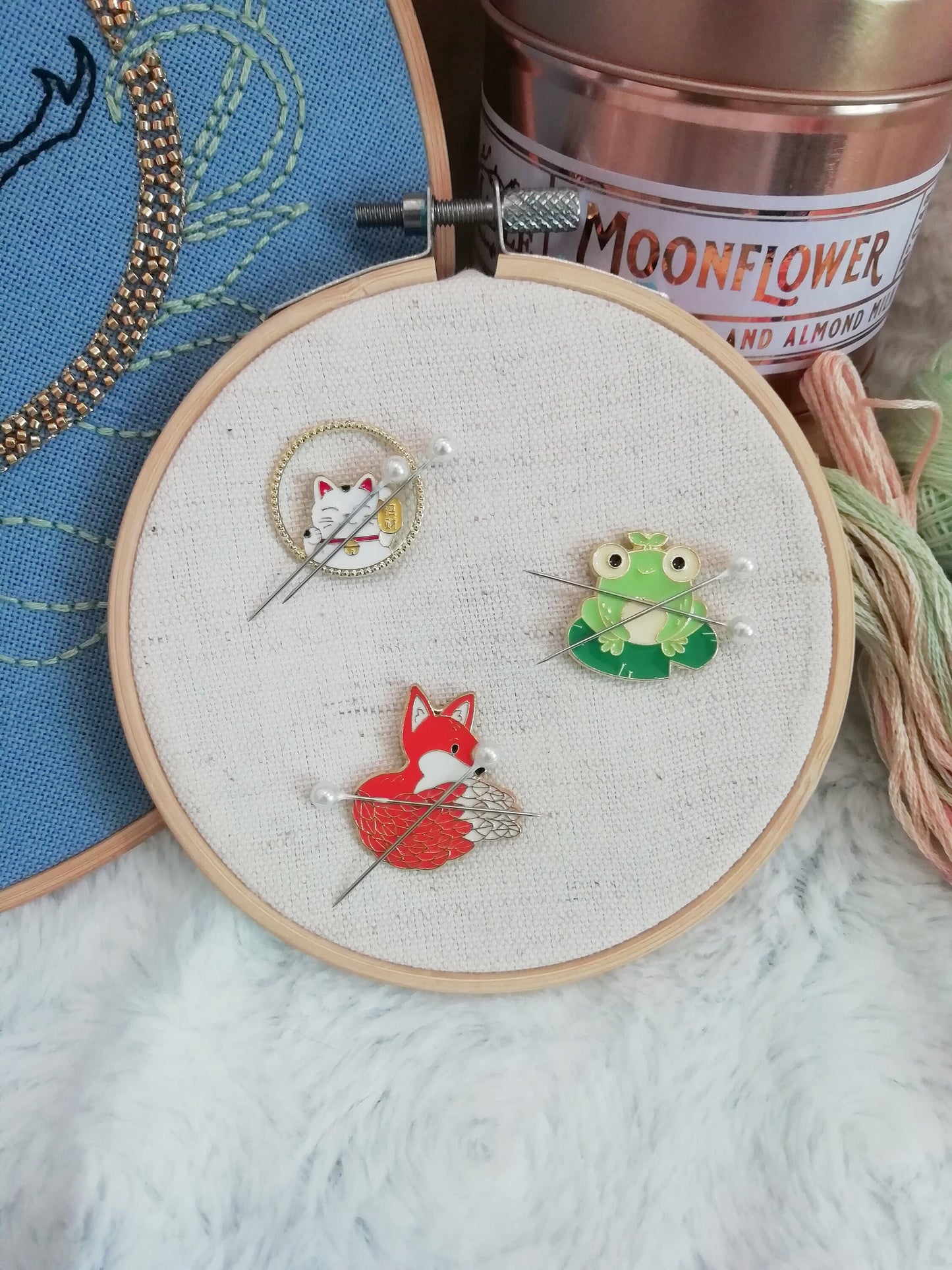 Magnetic needle holder for embroidery "Fox", "Maneki neko", "Frog"
